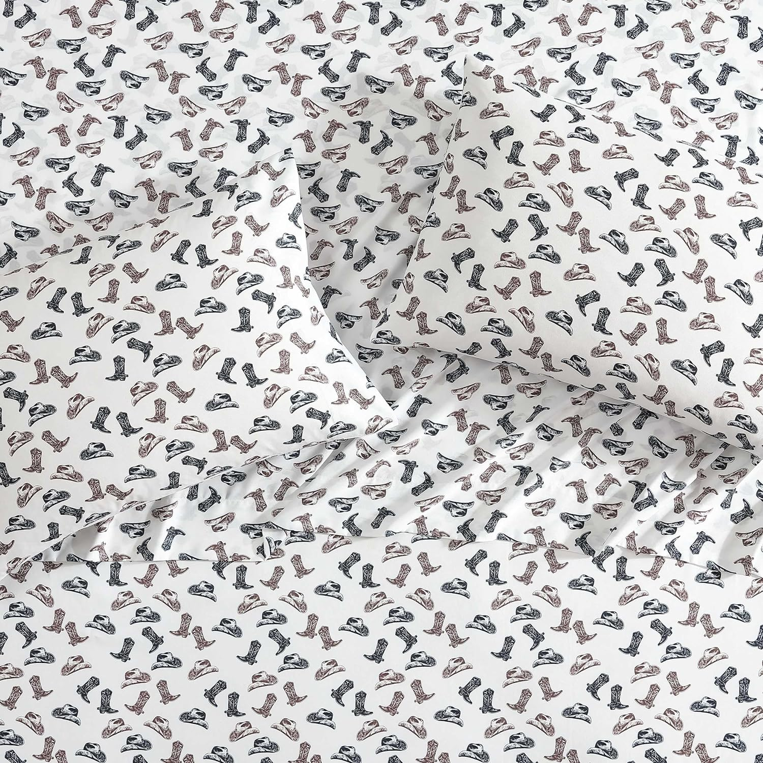 Wrangler - Sheet Set, Breathable & Wrinkle Resistant Bedding, Includes Matching Sham & Pillowcases, Western Home Decor (Boots N Hats Black, King) image number 5