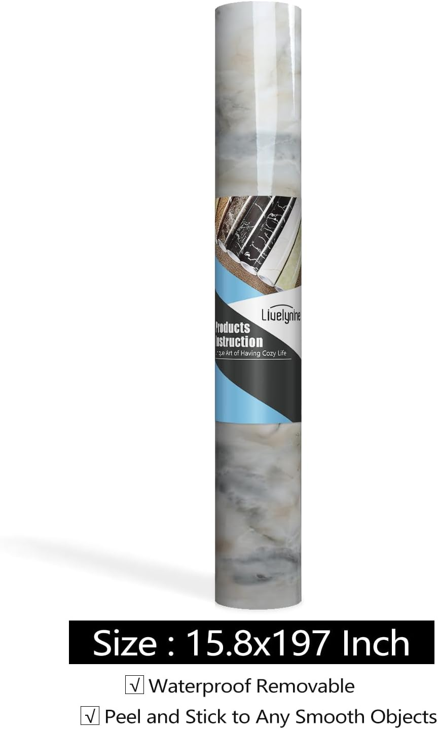 Livelynine 15.8X197 Light Blue Marble Wallpaper Peel and Stick Countertop Contact Paper Waterproof White Navy Marble Contact Paper Peel & Stick Countertops for Bathroom Counter Desk Top Vinyl Wrap image number 4