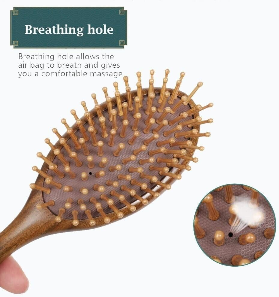 Havvo Hair Brush, Sandalwood Wooden Massage Comb, Air Cushion Comb for Men and Women with Cleaning Brush, Wooden Hairbrush Detangling Brush and Brush for Thick or Long Hair image number 1