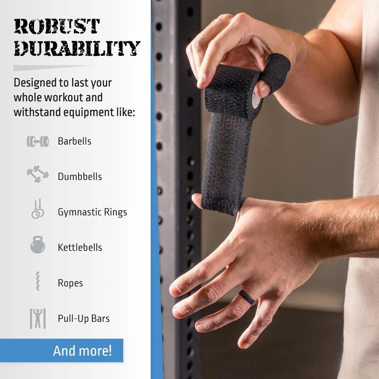Weightlifting Thumb Hook Grip Cotton Tear Stretch Tape (6 Rolls) - Weight Lifting - Crossfit - Gymnastics - Keep Fingers and Hands Safe during Workout image number 3