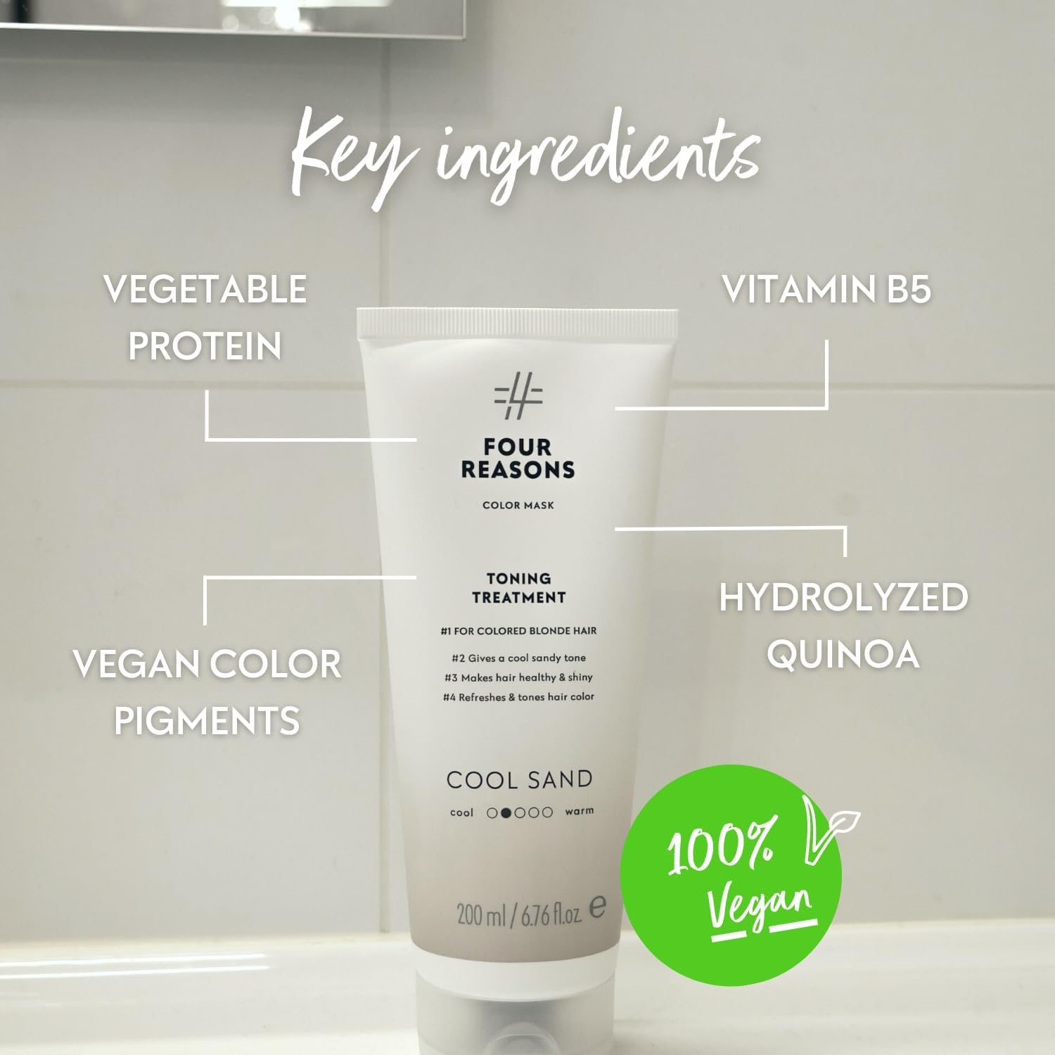 Four Reasons Color Mask &ndash; Cool Sand Blonde - (27 Colors) Color Depositing Conditioner, Toning Treatment, Tone & Enhance Color-Treated Hair - Semi Permanent Hair Dye, Vegan and Cruelty-Free, 6.76 Fl Oz image number 4