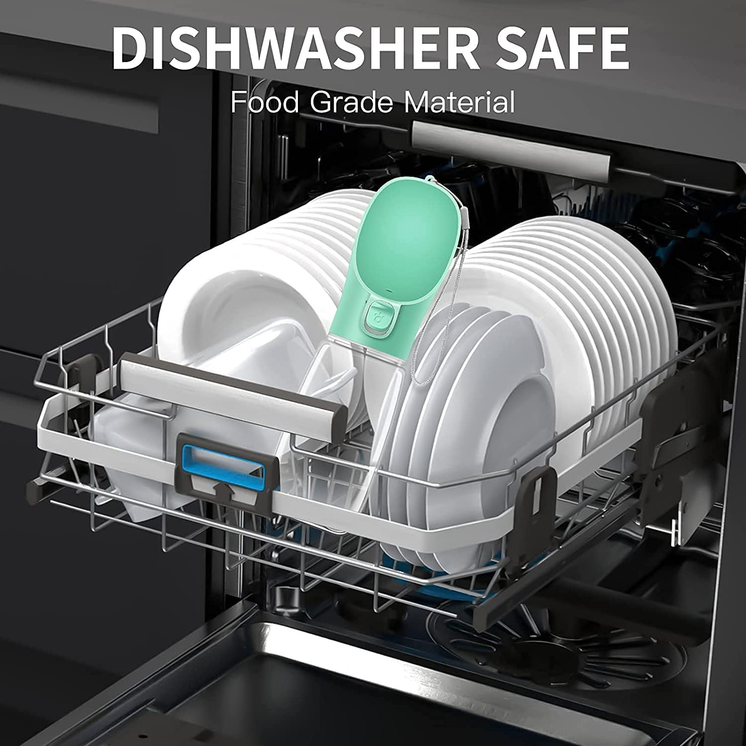 Leakproof Portable Dog Water Dispenser with Drinking Feeder, Outdoor Travel Water Bowl for Dogs & Cats, Green, 550Ml image number 2