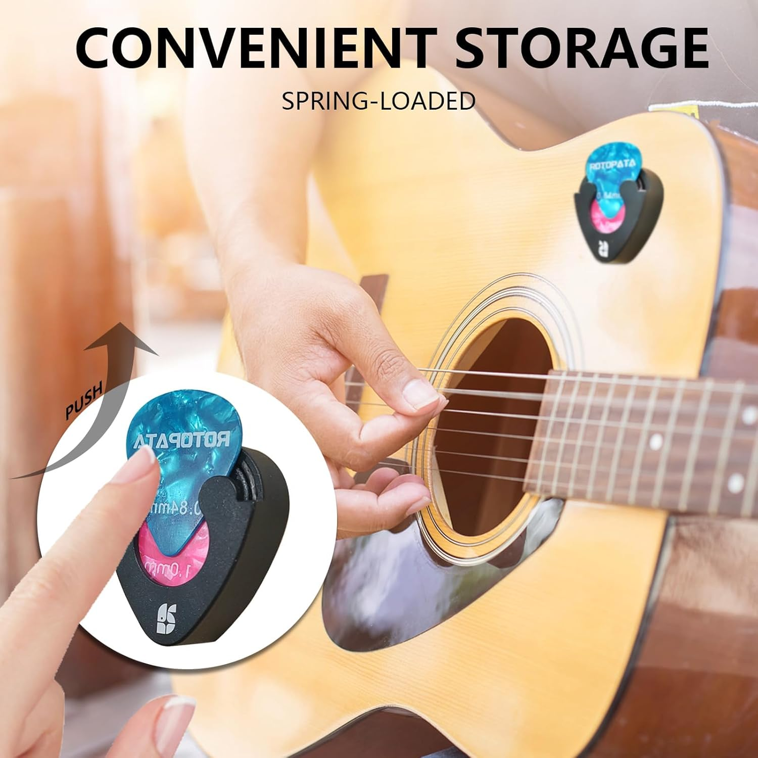 Guitar Picks Plectrums with Picks Holder and Storage Box 0.58 0.84 1.2 Mm Includes Thin Medium Heavy Thickness, Variety Colorful Celluloid Plectrums for Bass Electric Acoustic Guitars Ukulele (12) image number 3