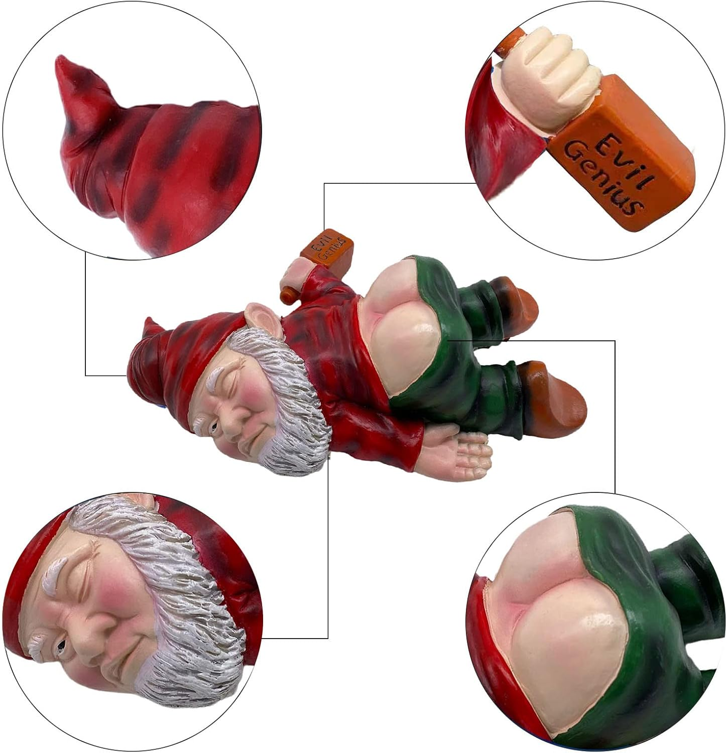 MINICAR Drunken Gnomes Lying on the Ground, Funny Dwarf Sculptures Yard Lawn Decorations, Gag Gifts Home Office Garden Decor - Red image number 3