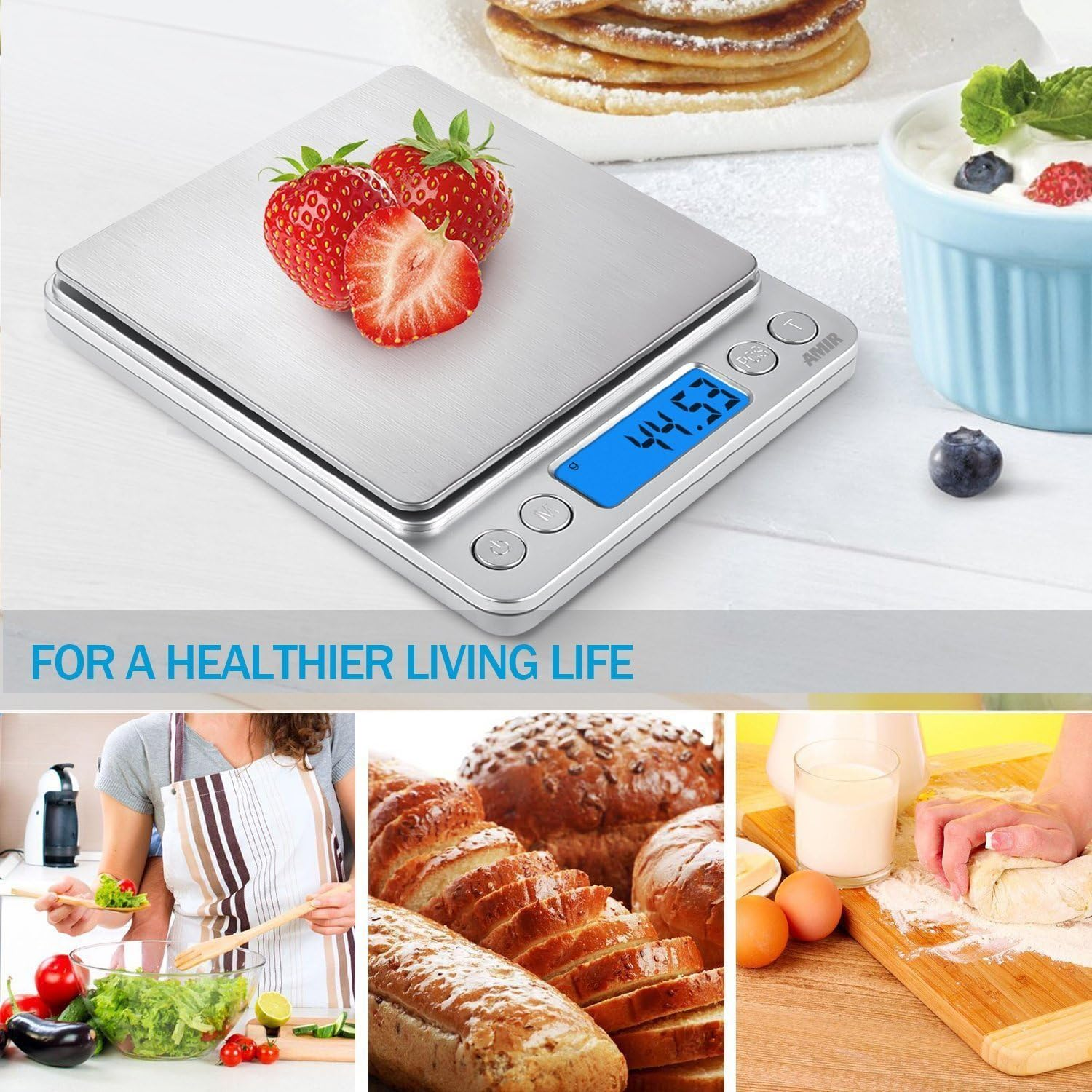 AMIR Digital Kitchen Scale 500G/ 0.01G Pro Cooking Scale with Back-Lit LCD Display Accuracy Pocket Food Scale 6 Units Auto off Tare PCS Function Stainless Steel Batteries Included (Silver) - New Red image number 5