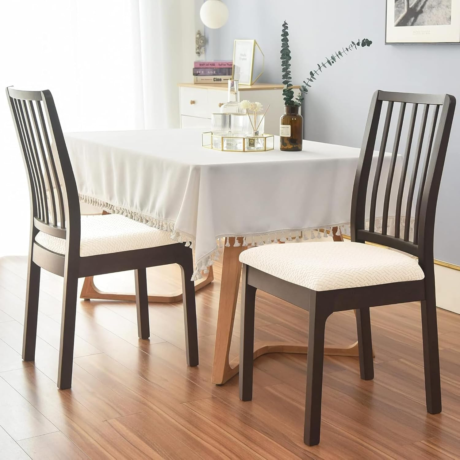 Dining Chair Covers Set of 4, JOMWEN Stretch Jacquard Washable Seat Slipcovers, Chair Cushion Protector, Kitchen Dining Home (Beige, 4 PCS) - Black image number 2