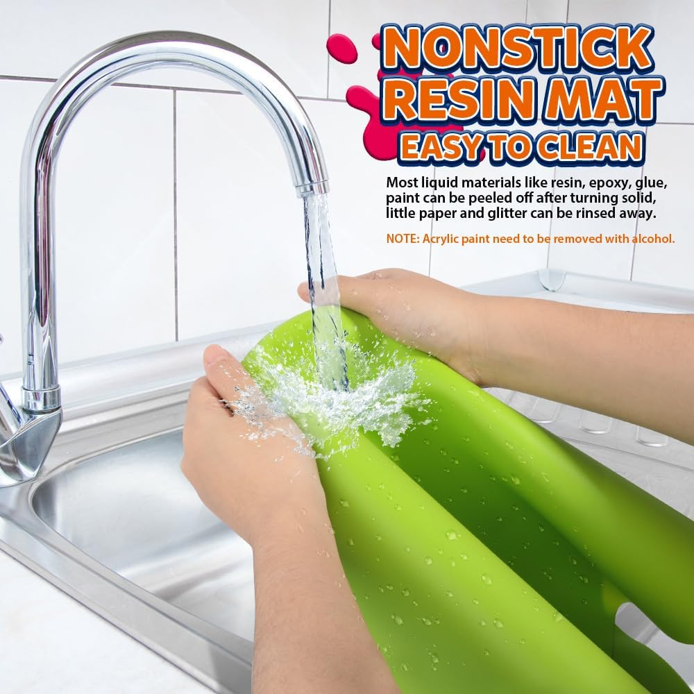 LEOBRO 2 Pack 59.5 X 49.5 Cm Oversize Silicone Mats for Crafts, Thick Nonstick Silicone Craft Mats for Resin Molds, Multipurpose Silicone Mats for DIY Crafting Painting, Blue & Green image number 4