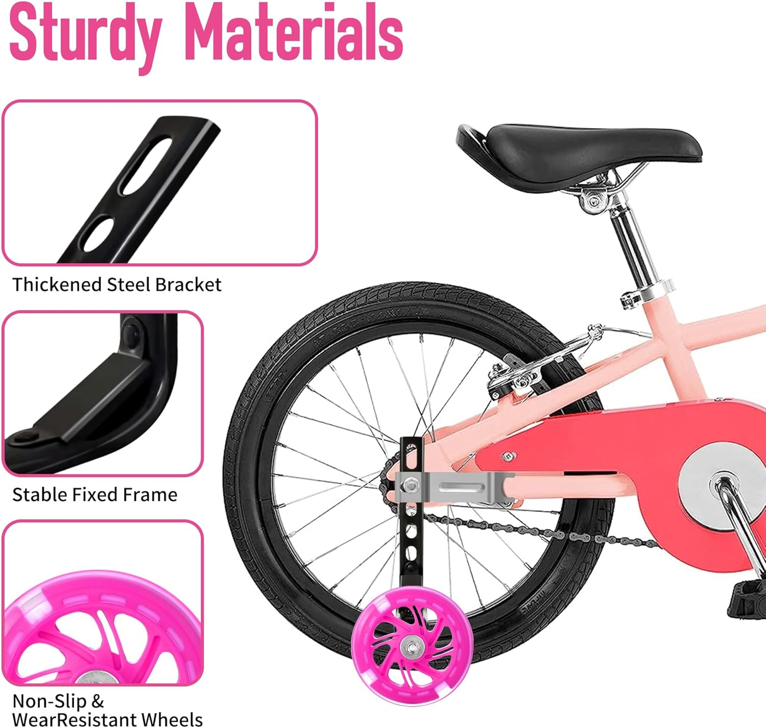 WIOSEIOC Bike Training Wheels,Thicken Stronger Flash Mute Wheel Adjustable Stabilizer Suitable for 12/14/ 16/18/ 20/ Inch Single Speed Bike, Including Mounted Kit