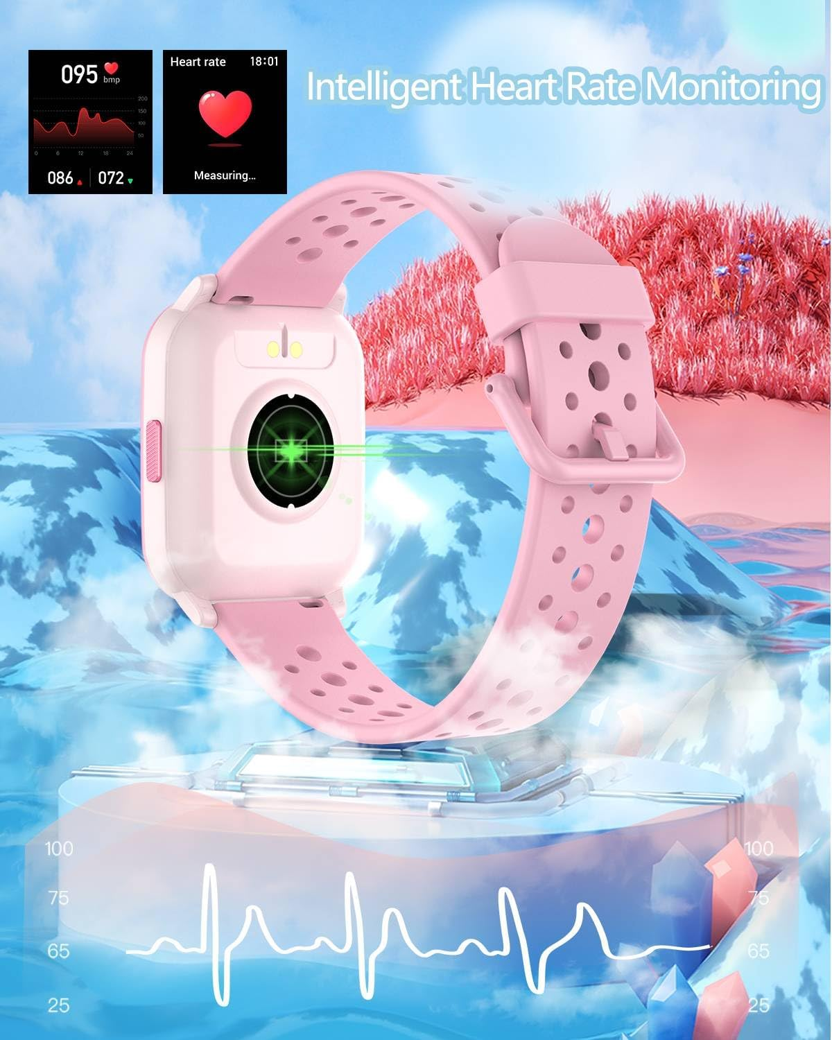 Kids Smart Watch for Girls Boys, 1.54'' Fitness Activity Tracker Watch with Games, Sleep Modes, 20 Sports Mode, Pedometers, Waterproof, Great Smartwatch Birthday for Kids Age 6+ Kids Teens (Pink) - Blue image number 7
