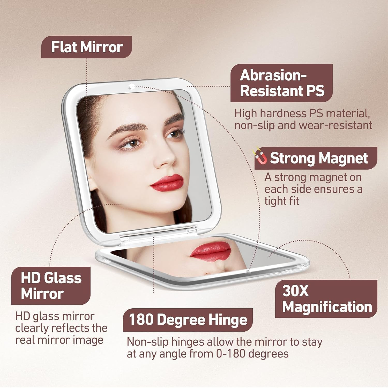 Travel Essentials,Compact Mirror, 30X Magnifying Mirror for Purses Shower, Small Makeup Mirror with 1X/30X Magnification, Portable Travel Mirror for Women, (Rose Gold) - Rose Gold image number 3