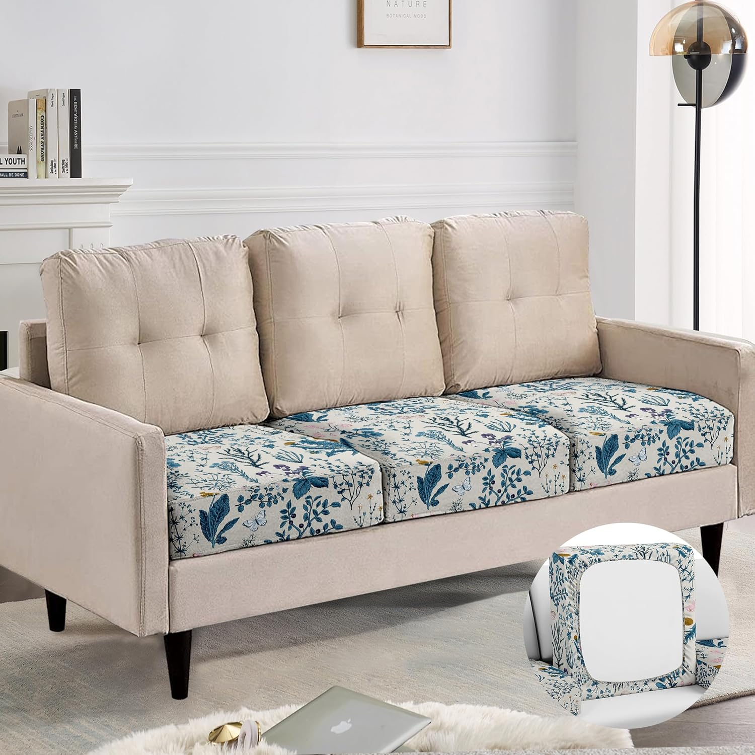 SZXYCZL 3PCS Boho Printed Sofa Cushion Covers, Cute Carpet Pattern Printed Washable Elastic Couch Cover, Indoor and Outdoor Sofa Cover-Dark Blue