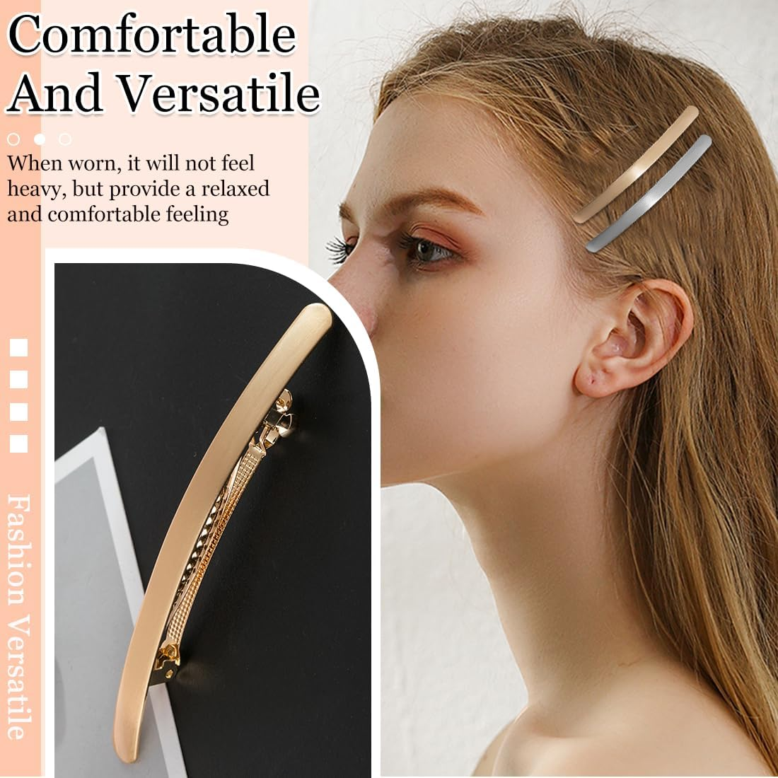 Pack of 3 Vintage Metal Hair Clips, Vintage French Clips, Long Basic Set, for Women and Girls image number 2