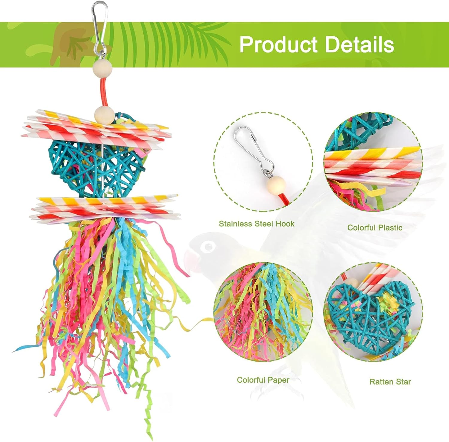 4 Pack Bird Shredder Toys Small Parrot Chewing Toys Parrot Cage Foraging Hanging Toy for Small Bird Parakeets Parrotlets Lovebirds Cockatiels image number 1