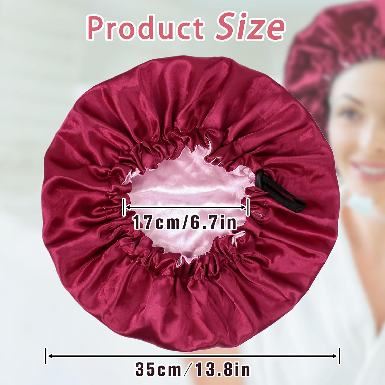 Euqvunn 2Pcs Satin Hair Bonnet, Hair Bonnet for Sleeping Adjustable with Wide Elastic Band, Two Color Double-Sided, Suitable for Night Sleep, Long/Straight/Curly Hair Protection (Black Red)
