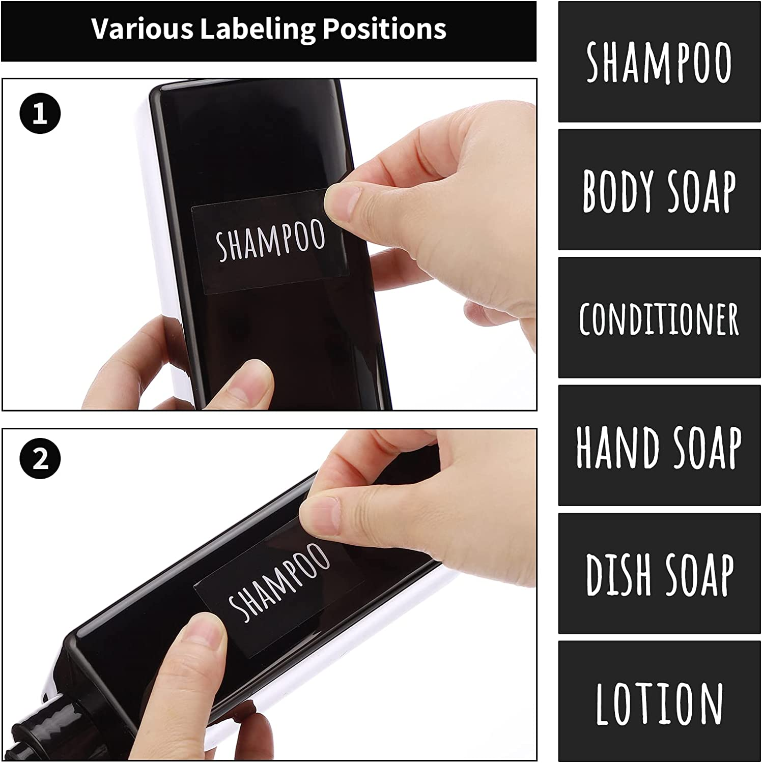 Segbeauty Shower Refillable Dispenser, 3Pcs 16.9Oz 500Ml Pump Press Bottles with Labels, Empty Reusable Plastic Soap Dispenser Bathroom Shower Containers for Body Wash Shampoo Conditioner Lotion Black image number 5