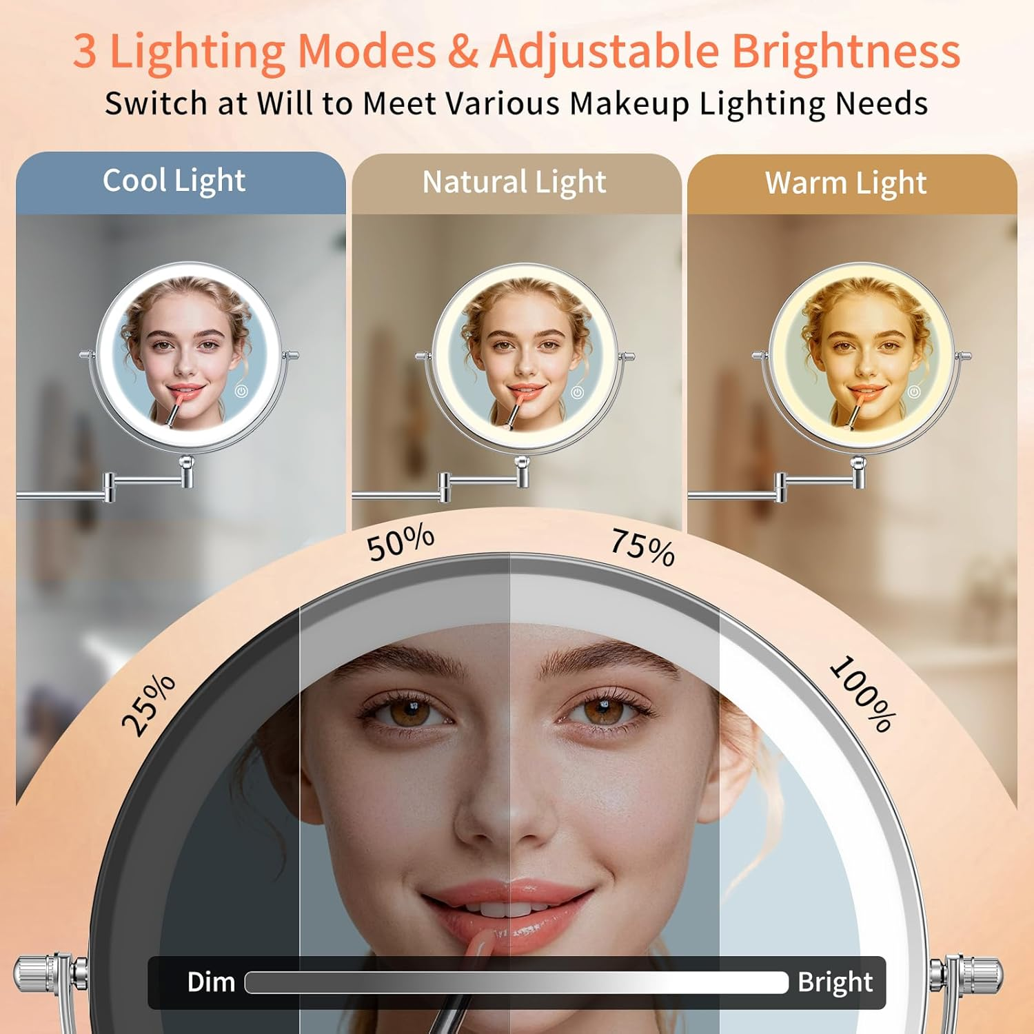 Famihomii Rechargeable Cosmetic Mirror with LED Lighting, Makeup Mirror with 1-10X Magnification and Touch Switch Battery image number 3