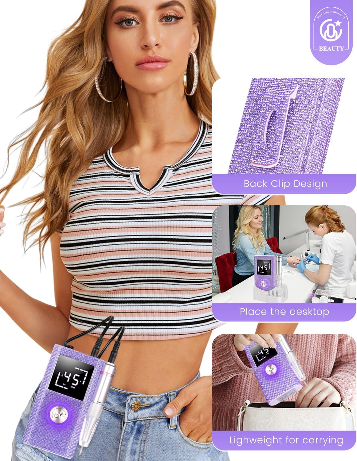 Cozyzen Cordless Electric Nail Drill, 45000 RPM Rechargeable Diamond E-File, Portable & Low Noise for Acrylic/Gel Nails, Manicure & Pedicure - Professional & Home Use - Peacock Blue image number 4