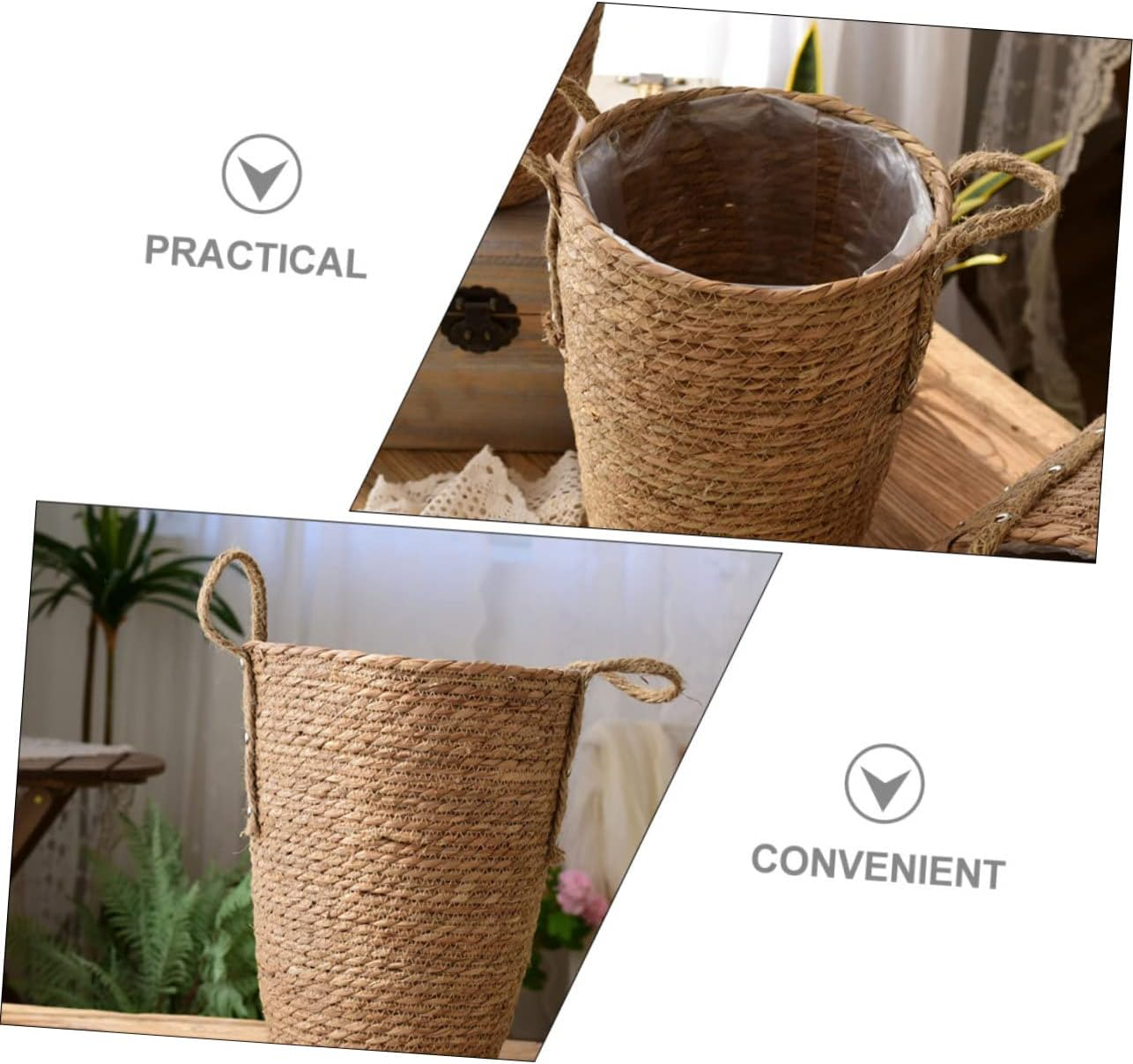 Alipis Handmade Woven Flower Basket Decorative Storage Pot for Organizing Toys Crafts and Supplies Rustic Rattan Planter for Home Decor and Indoor Gardening image number 2