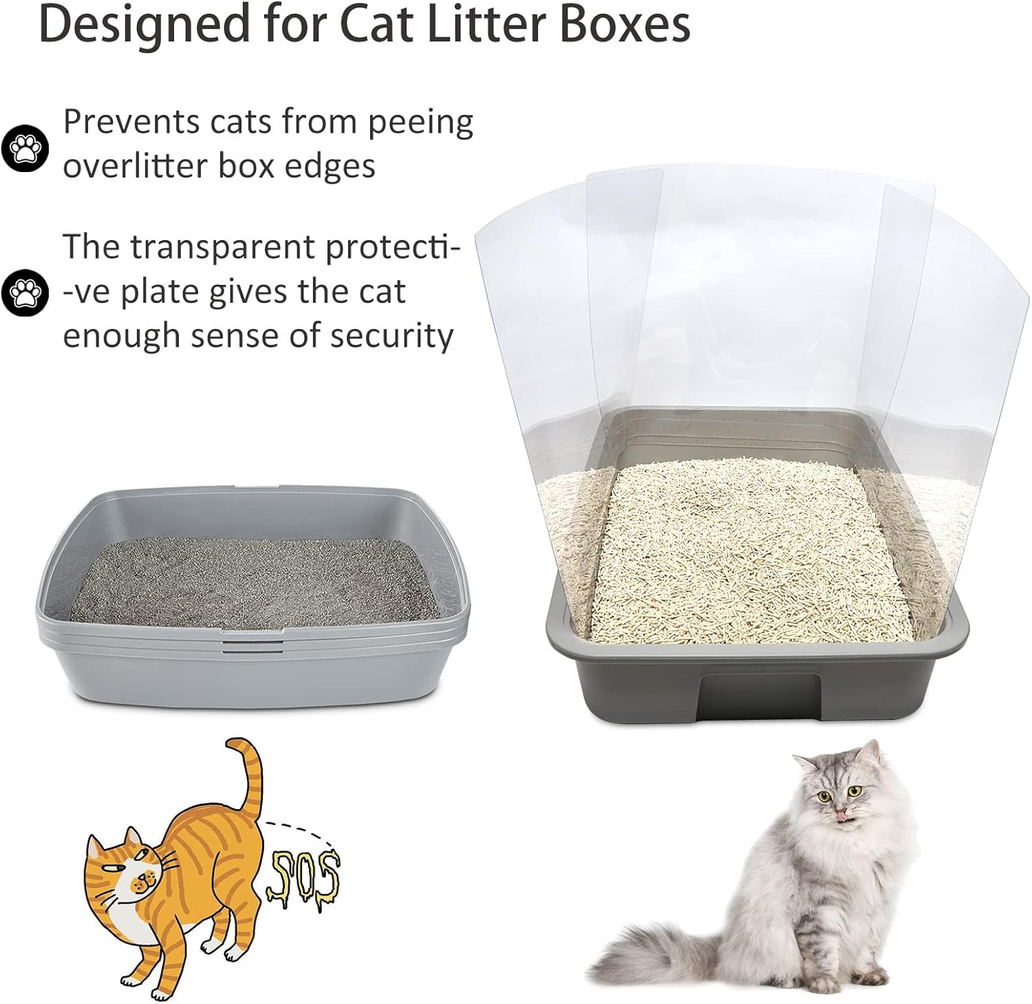 YOILES 3Pcs Cat Litter Box Pee Shields,Transparent Easy Clean Litter Box Splash Guard for Open Top Litter Pan 14.5&times;11.5In- Litter Box Not Included image number 5