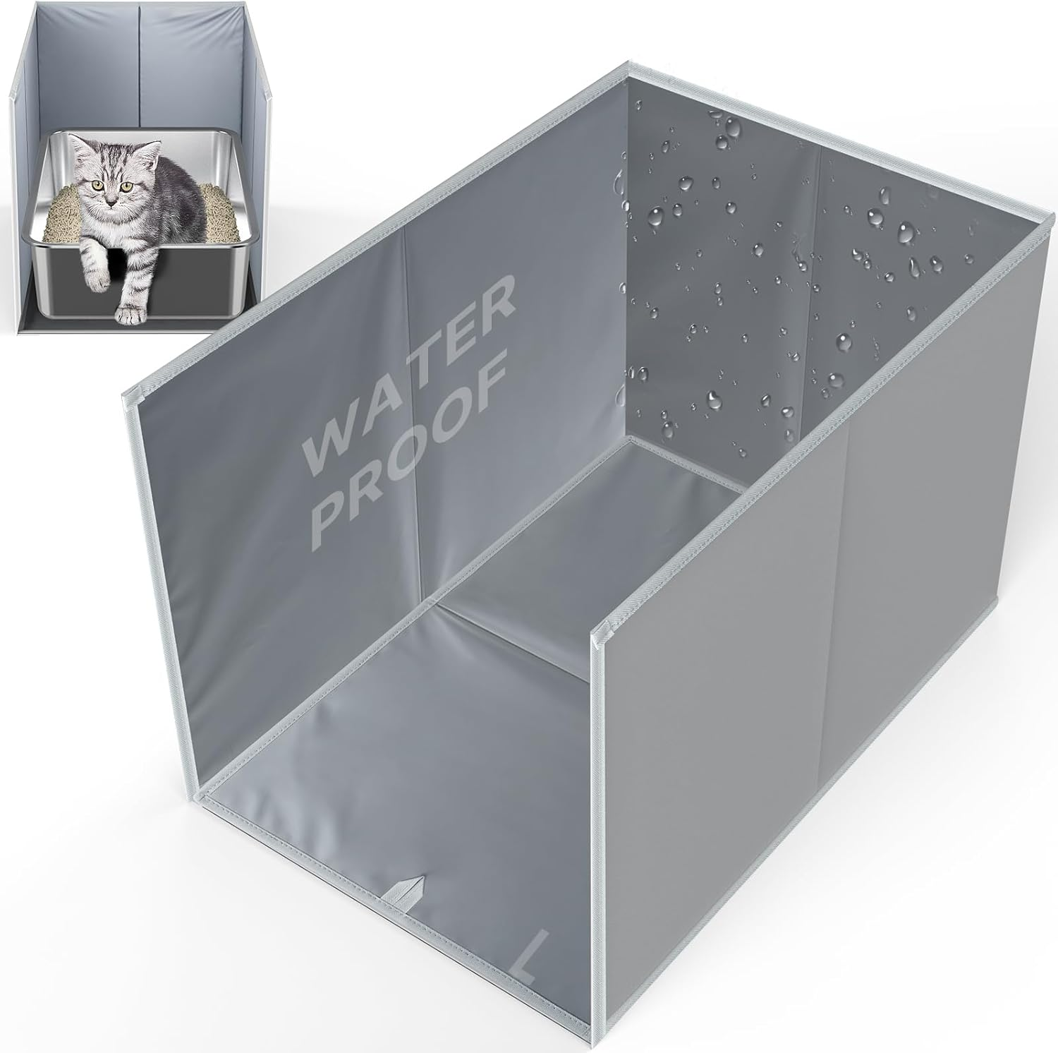 24" L &times; 17" W &times; 16" H Foldable Cat Litter Box Enclosure, All-In-One Litter Box Splash Guard for Large Litter Pan, High Sided Litter Box Shield with Removable Mat, Easy to Clean, No Mess, Odorless image number 3
