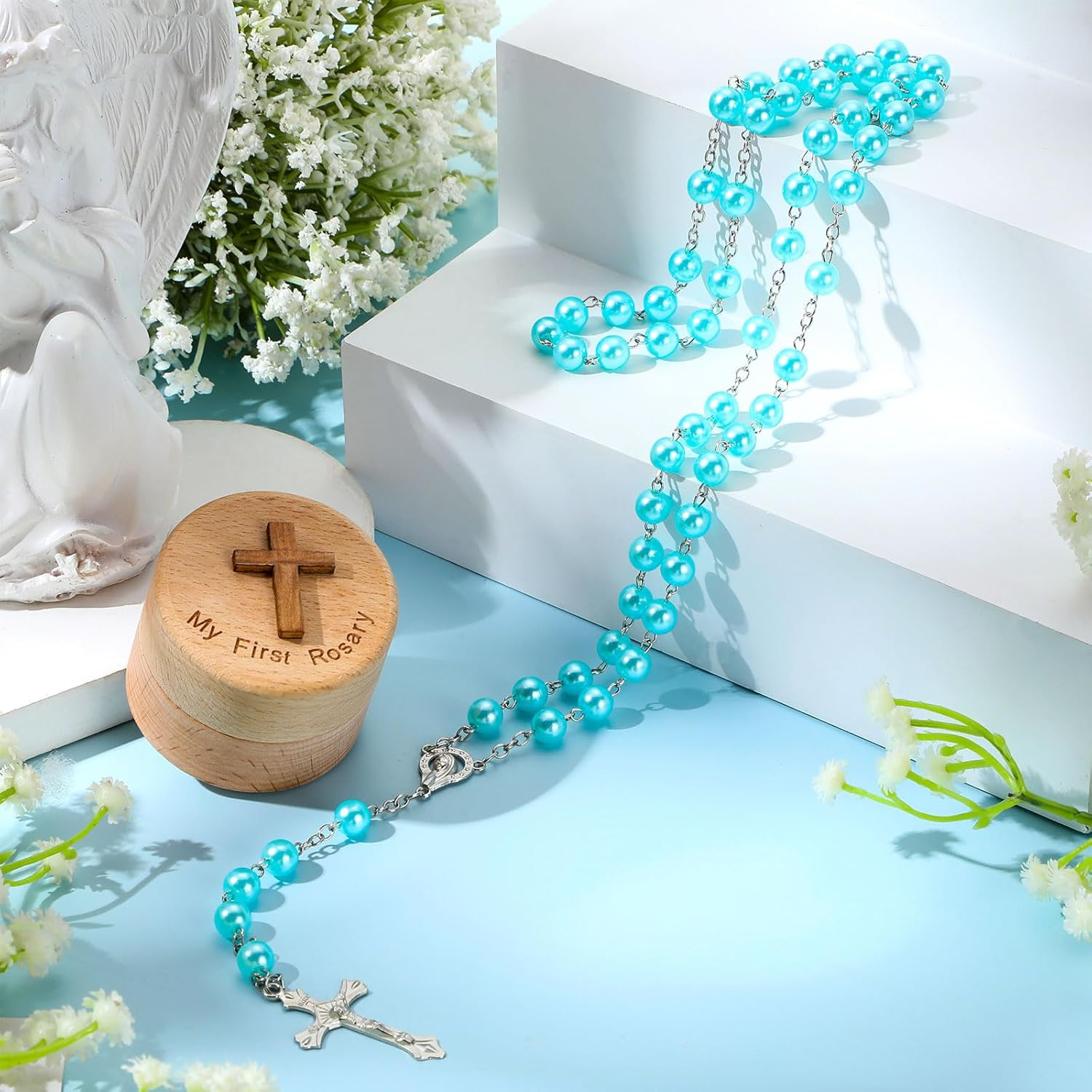 Loetere Baptism Gifts for Girls Boys Rosary Catholic My First Rosary and Keepsake Box for Baby Shower Holy First Communion Christian Beads Gifting Set, Bead of the Necklace: about 0.31 Inch In - Purple image number 4