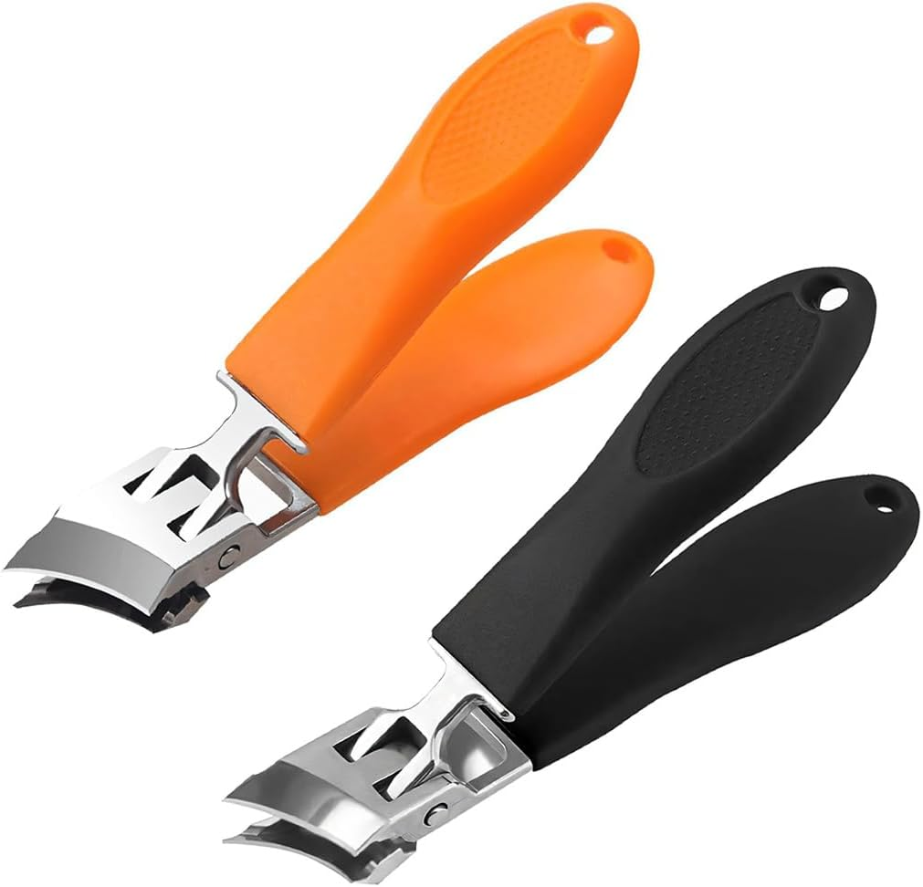 VYIBPDY Pack of 2 Curved Nail Clippers, 2025 Angled Fingernail Clippers, Oblique Nail Clippers, Ergonomic No Splash Self-Collecting Nail Cutter, Wide Opening (Orange and Black), A, A