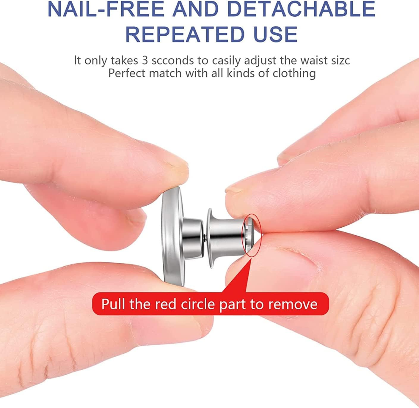 12 Sets Instant Replacement Snap Buttons for Jeans &ndash; No Sew & No Tools Metal Adjustable Pants Button Tightener, Reusable Jean Buttons for Loose Denim Repair (Glossy Silver-12Pcs) - Lettering Silver-12Pcs image number 2