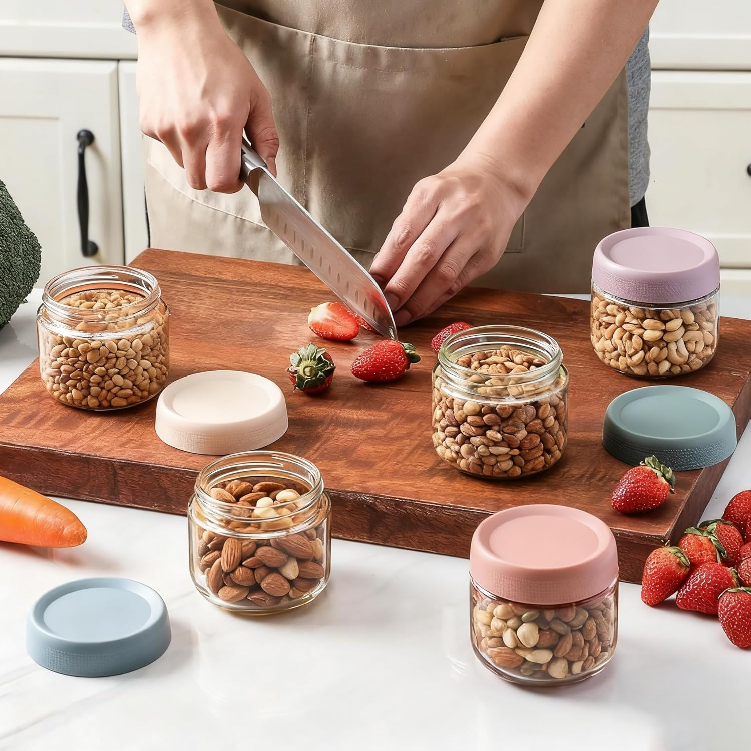 JYJOJO Small Glass Jars for Overnight Oats Salad Yogurt Pudding Cereal Candy Snacks Storage Containers Meal Prep Mason Jar with Airtight Lids,6 Pack(350 ML/12 Oz) image number 1