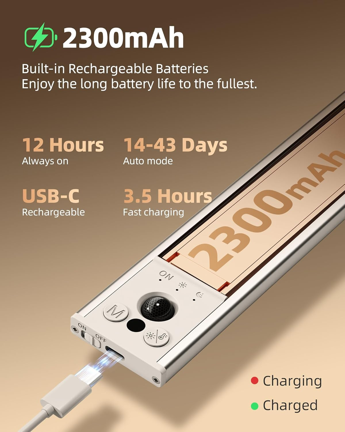 EZVALO 8'' Motion Sensor Light Indoor, 2300Amh Rechargeable under Cabinet Lighting Wireless, 3 Led Color Temps, Dimmable, under Counter Lights for Kitchen, Closet, Shelf, Pantry, Hallway, 4 Pack image number 2