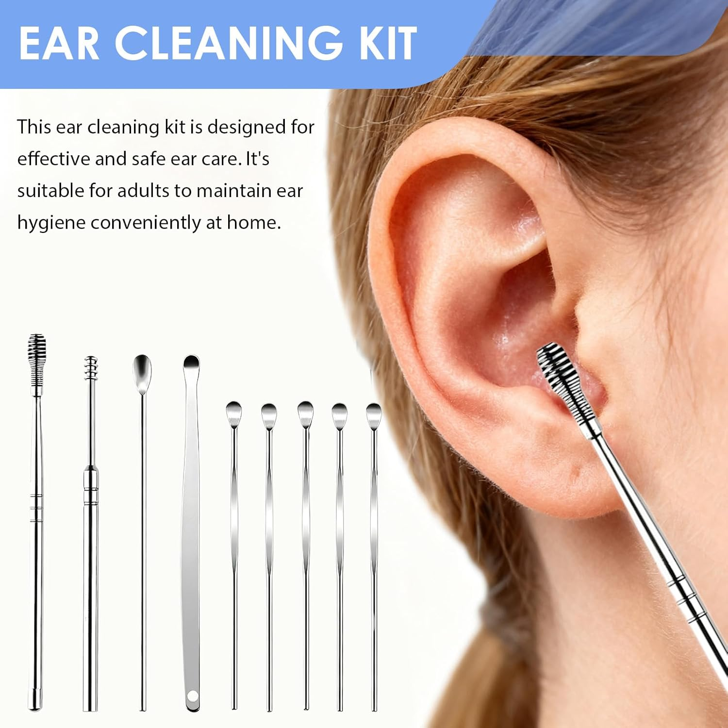9 Pcs Ear Pick Earwax Removal Kit, Stainless Steel Ear Wax Removal Tools Set with Double-Headed Curette, Spiral Earpick and Cleaning Brush, Safe for Adults and Kids, Portable Storage Case Included. image number 1