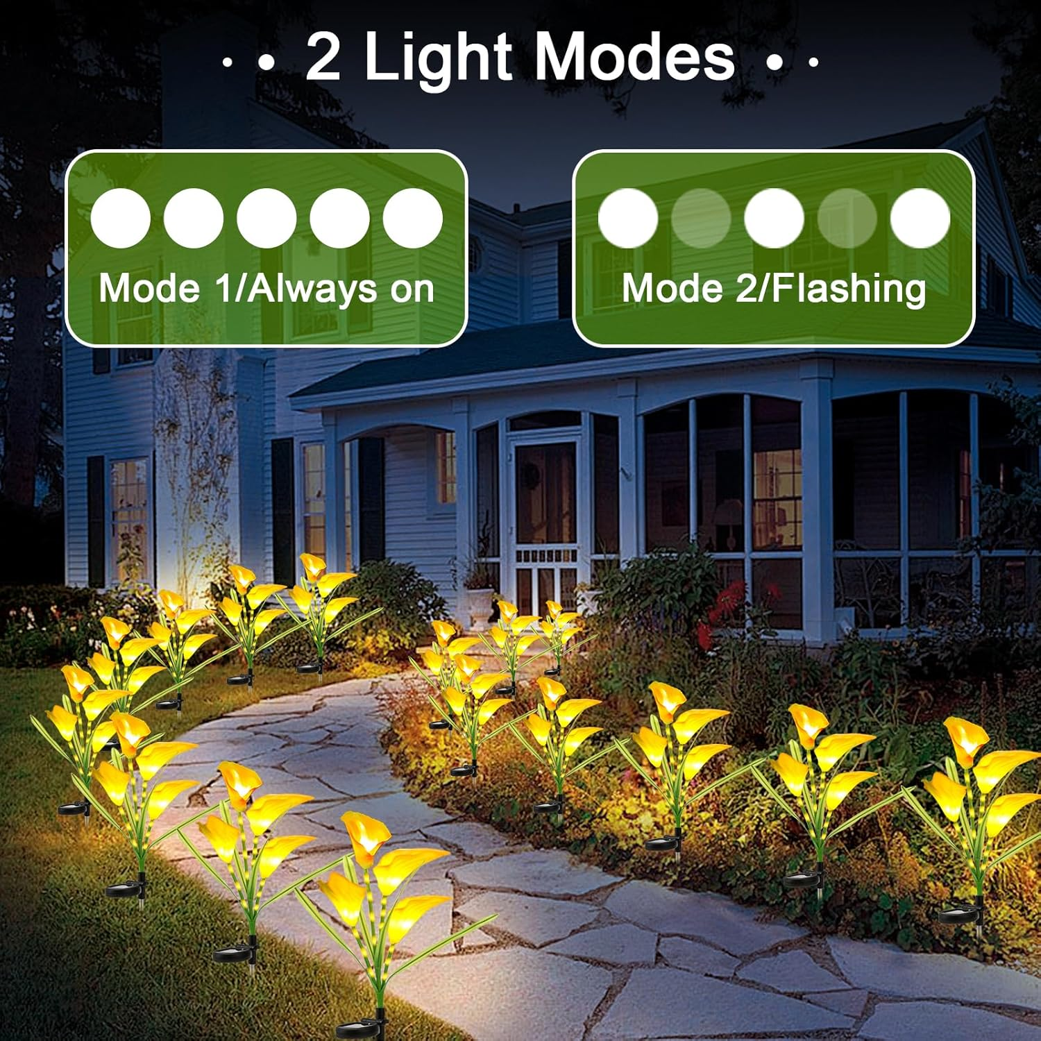 Acxilexy Pack of 2 Solar Garden Lights Outdoor, Calla Lily Flower Light with 32 Leds and 4 Flowers, Waterproof Flower Lantern, Solar Lights for Patio, Lawn, Patio, Christmas Decorations - Calla image number 6