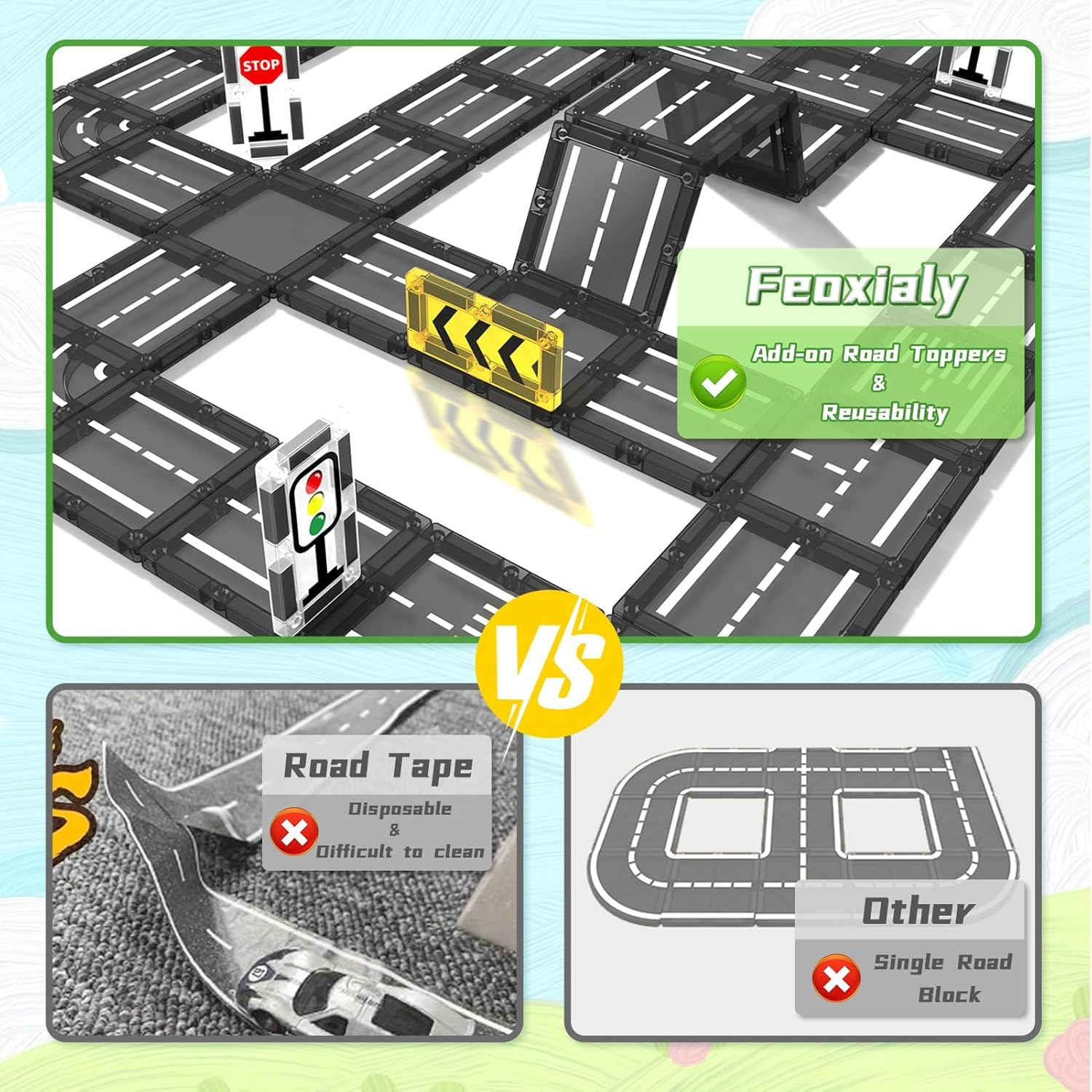 Magnetic Tiles Road Expansion Pack, STEM Magnet Building Blocks for Toddler Kids Toys, Christmas Toy Gifts for 3+ Year Old Boys & Girls, Montessori Educational Creativity-Igniting Kids Toys image number 3