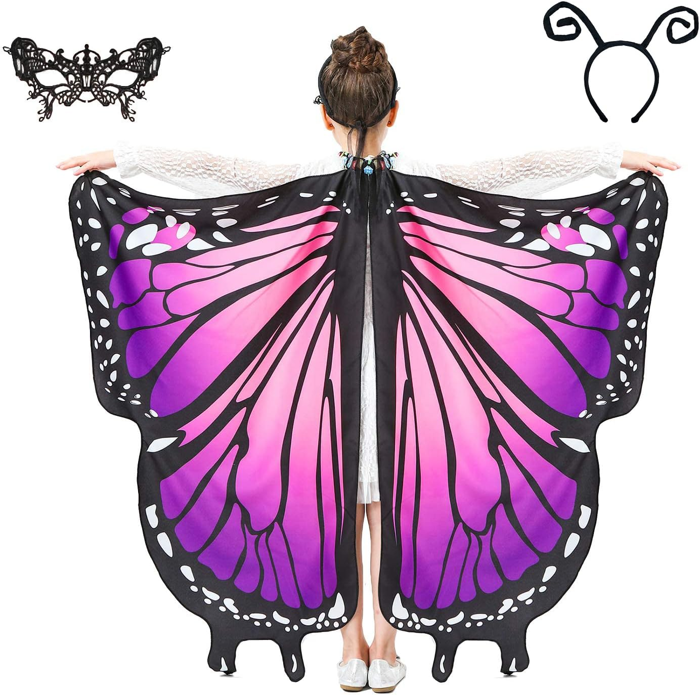 JEPOZRA Butterfly Wings Cape for Girls Kid Fairy Wing Halloween Costumes Dress up Shawl