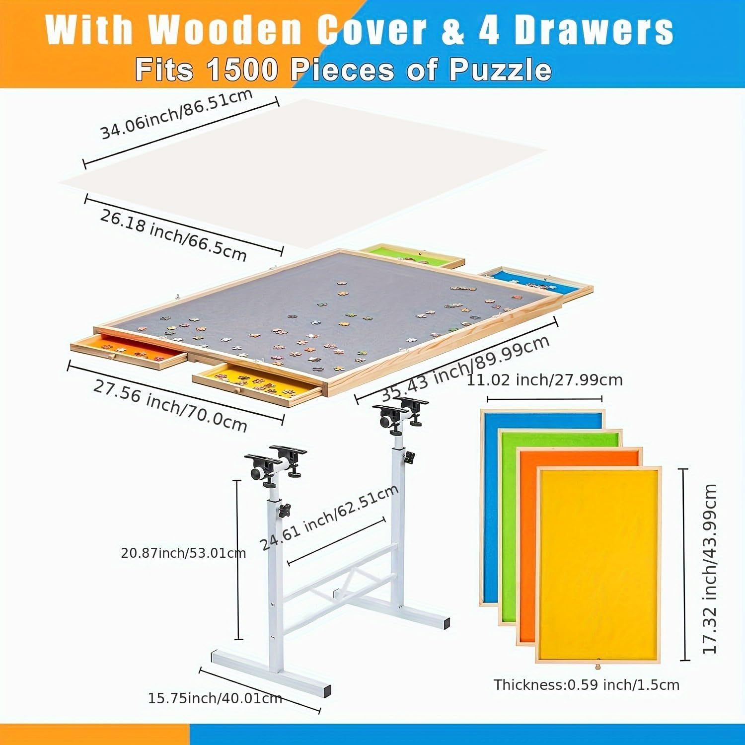 360&deg; Tilting 1500 Piece Puzzle Board with Drawers Adjustable Angle & Height Adjustable Jigsaw Puzzle Board on Wheels with Metal Legs Tilting Puzzle Table for Puzzle Lovers for Birthday ﻿ (White) image number 1