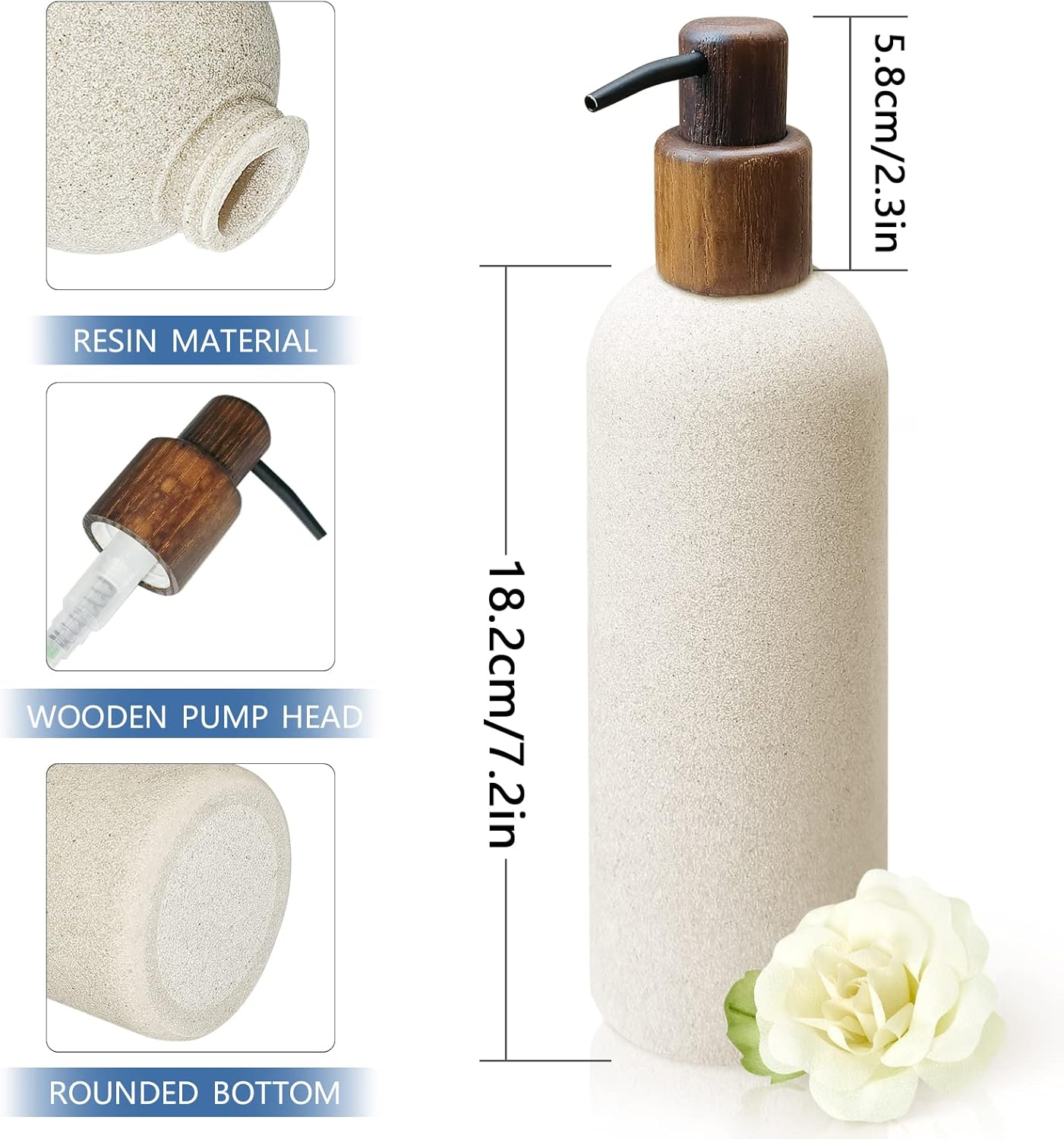 Asashizen 250Ml Japanese Style Soap Dispenser, Easy Fill Liquid Dispenser, Gel Dispenser for Kitchen Sink, Refillable Shampoo and Conditioner Bottles with Wood Pump image number 2