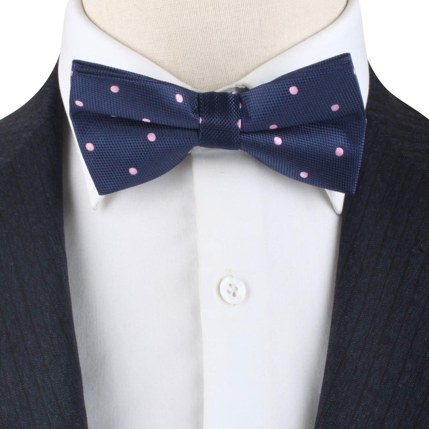 Navy Pink Polka Dot Bow Tie | 5 Year Warranty | Gifts for Men | Groomsmen Bow Ties image number 3