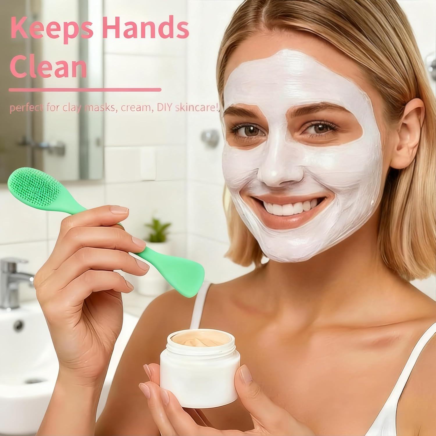 WEBXMZDQ 2Pcs Pore Scrubber,2 in 1 Handheld Silicone Pore Cleaning Brush,Silicone Face Scrubber Brush for Clay Mud Charcoal Face Mask ,Pore Brush for Face,Lip Scrub Brush Lip Exfoliator Brush(Pink+Green) image number 4