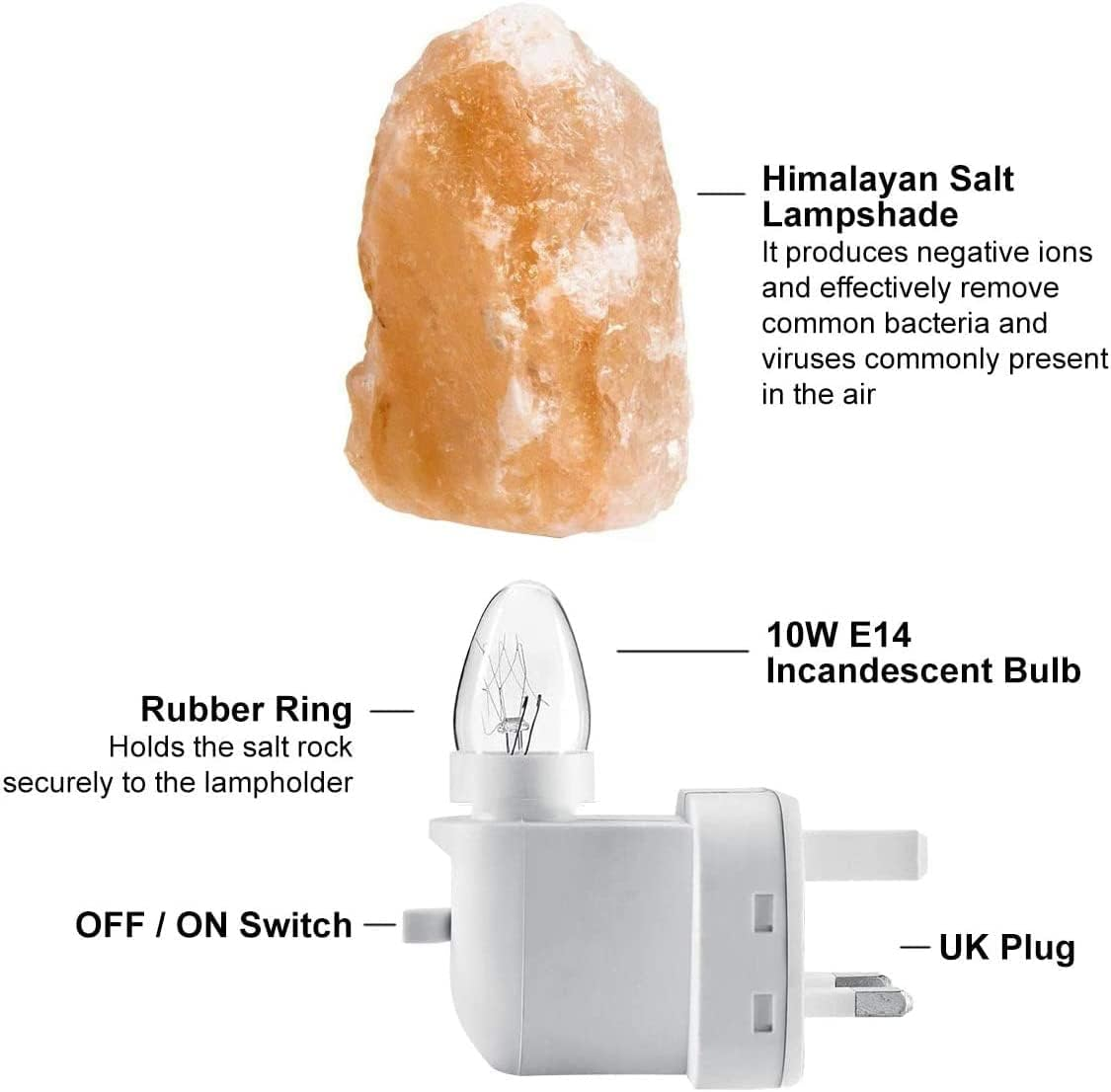 2 Pack Himalayan Salt Lamp Salt Rock Hand Carved Natural Amber Natural Crystal Salt Rock Lamps for Bedrooms Night Light Plug Wall Light Air Purifying Lighting/Decor AU Plug (2 PACK, Natural Salt Lamp) image number 4