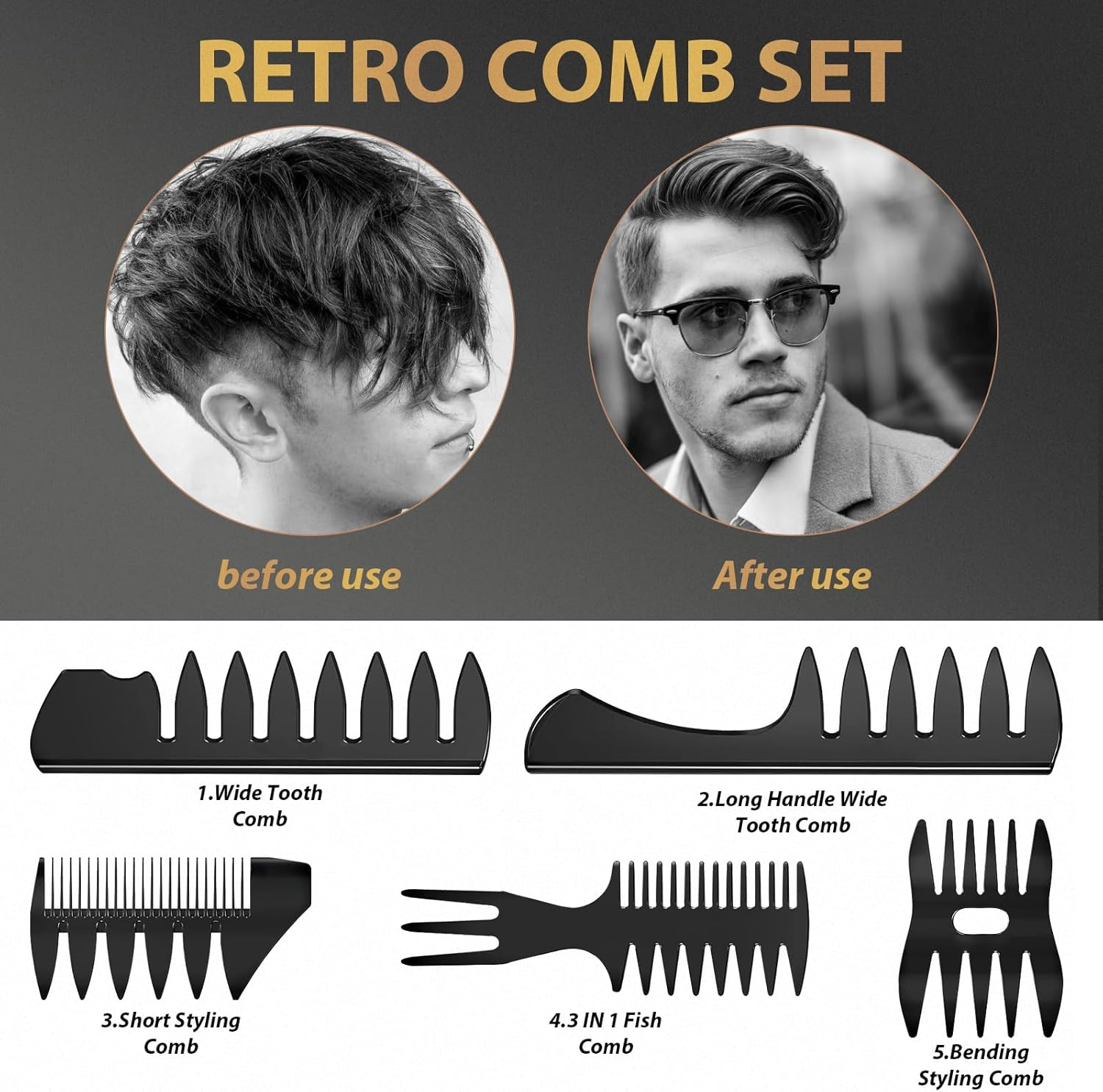 DUAIU Men'S Styling Set, 7 Pieces, round Brush, Curved Ventilated Hair Brush, Coarse Zinc, Texture Comb for Blow-Drying, Straightening, Detangling, Styling image number 6