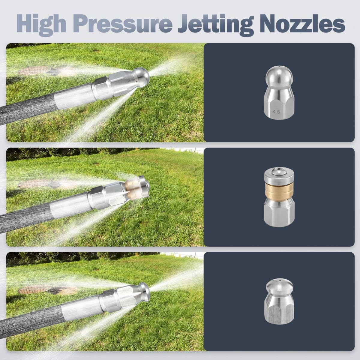 AUSWAY 30M Sewer Jetter Kit for High Pressure Washer Blaster Drain Cleaner Hose 5800PSI 1/4 Inch NPT Corner Jetting Cleaning Pipe Button Nose Rotating Nozzle image number 2