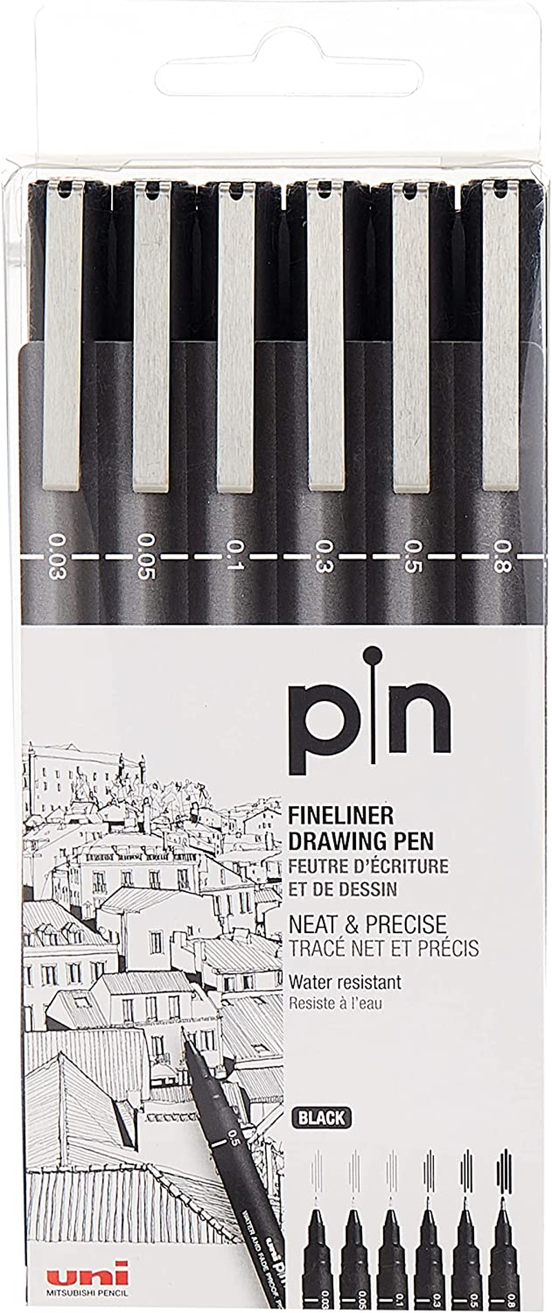 Uni Pin Fineliner Drawing Pen - Sketching Set - Black Ink - 0.03 to 0.8Mm - Set of 6 image number 1