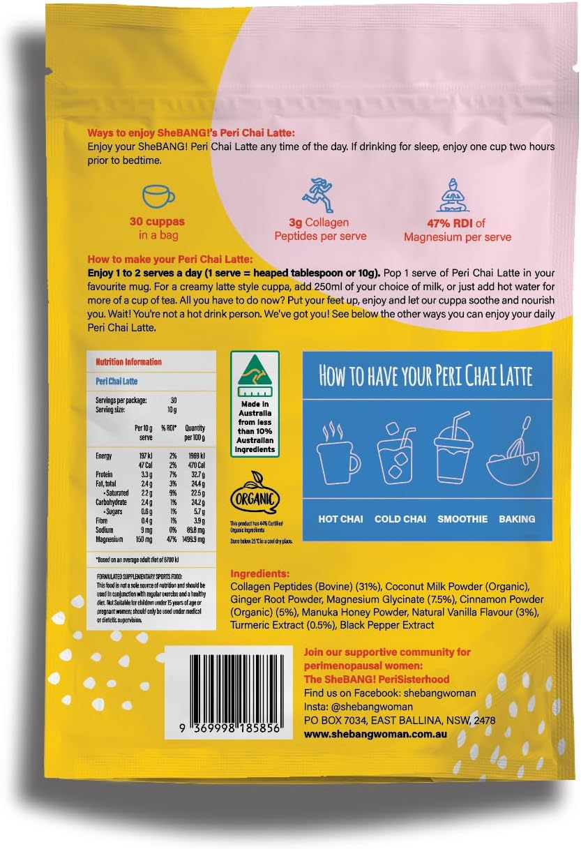Shebang! Woman Peri Chai Latte with Magnesium and Collagen - Soothes and Nourishes Perimenopausal & Menopausal Women image number 1
