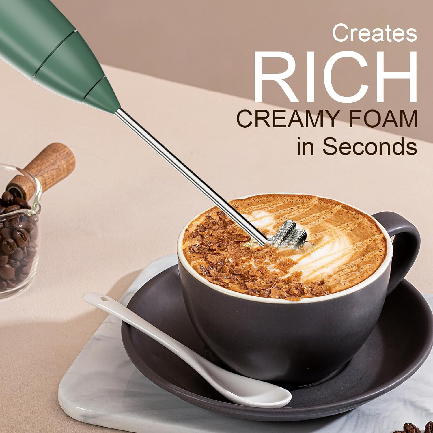 Powerful Handheld Milk Frother, Rechargeable Milk Frother Handheld Foam Maker with Stainless Whisk for Cappuccino, Latte, Bulletproof Coffee, Keto Diet, Protein Powder, Matcha image number 5