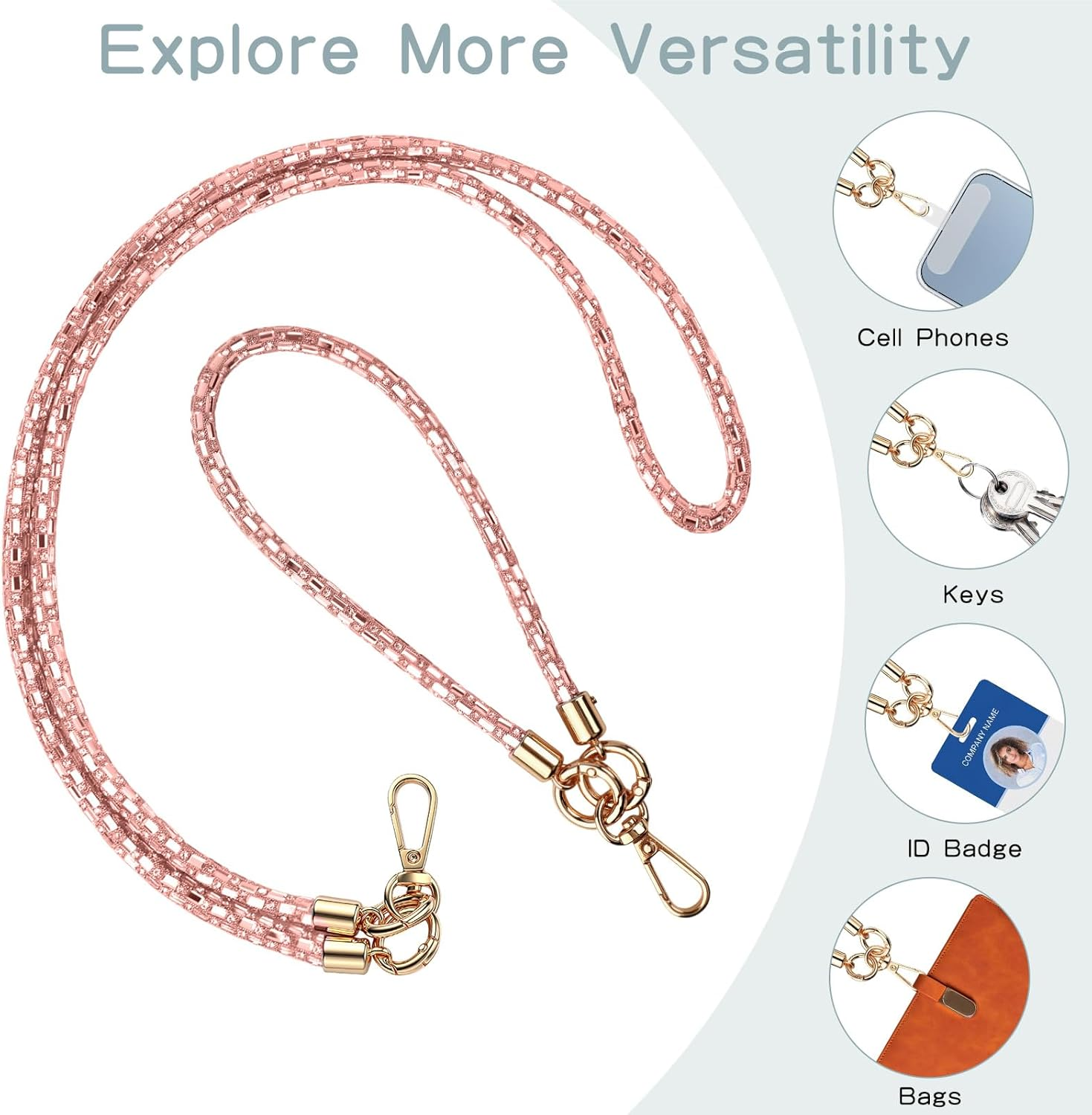 Tookala Glitter Crystal Rhinestone Mobile Phone Chain Universal Including Long and Short, Mobile Phone Cord, Mobile Phone Pendant, Lanyard, Neck Strap, Pretty Compatible with All Mobile Phone Cases - Rose-Gold image number 3