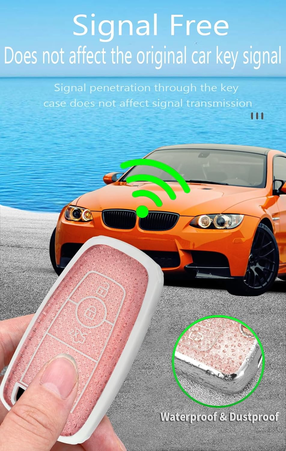 Ontto TPU Car Key Fob Cover Fit for Ford Ranger Everest Transit Custom Kuga Mustang Ecosport Bronco Edge Fusion Key Case Holder Keychain Shell Keyring Bag Bling Protector Accessories Pink 2 image number 2