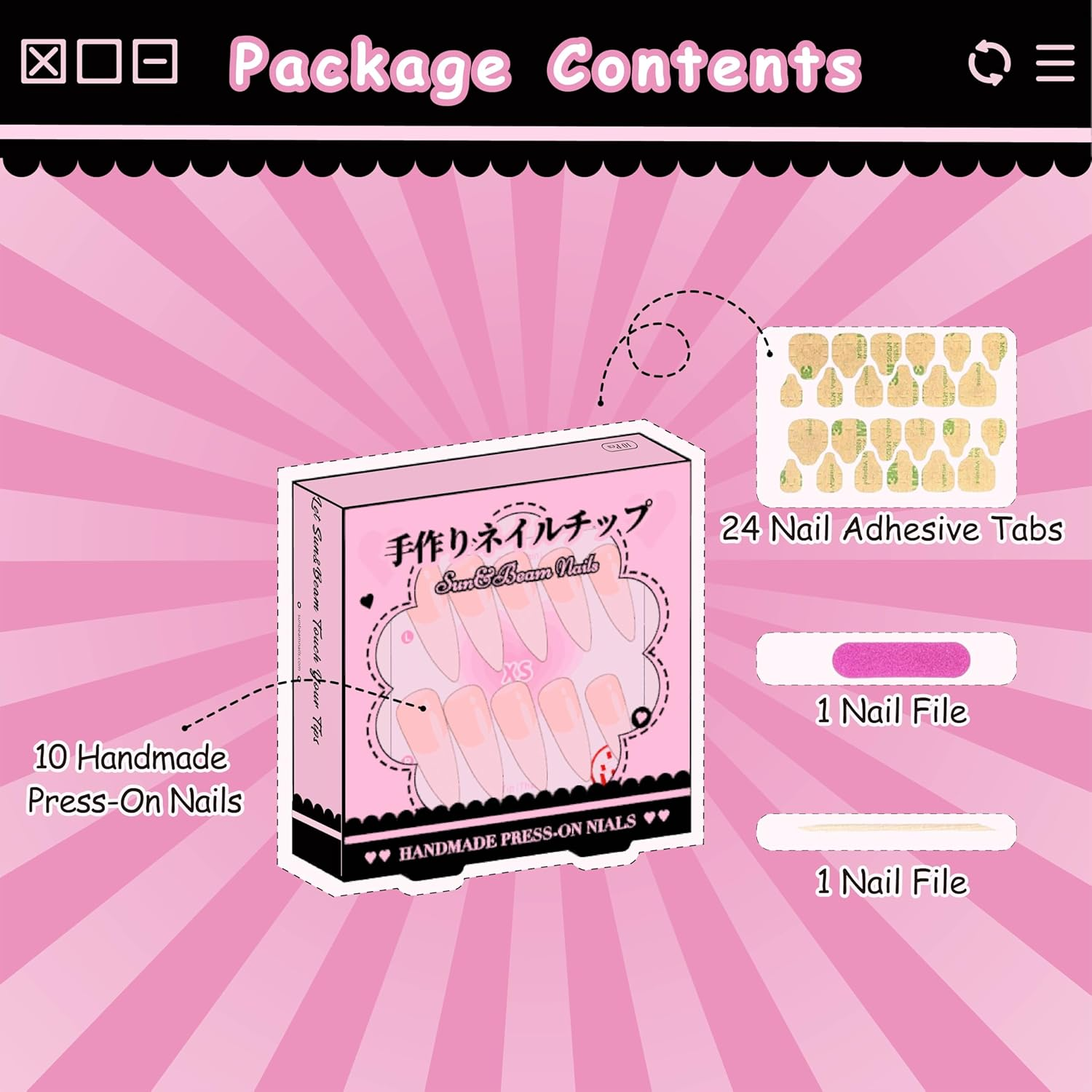 Sun&Beam Nails Handmade Press-On Medium Amlond Black Silver Brown Rhinestone Star Ombre Design Fashion False Nail Tips 10 Pcs Set (#186 L) image number 5