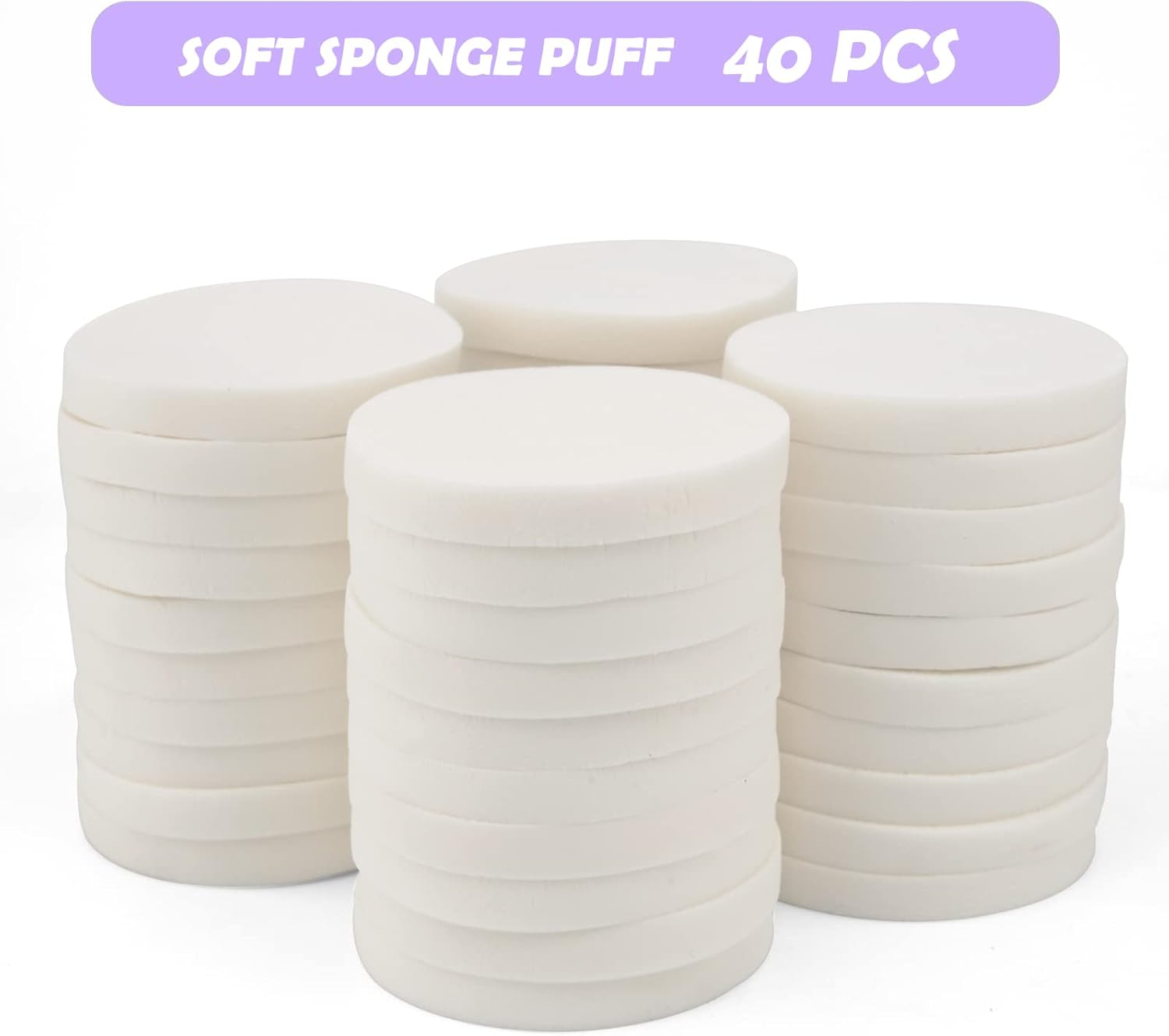 40 PCS Makeup Blenders Sponges Set, Use for Dry and Wet, Perfect for Full Face Curve Blending, Cream, Liquid, Powder Foundation Cosmetics, Latex Free & Soft & Flexible, Round