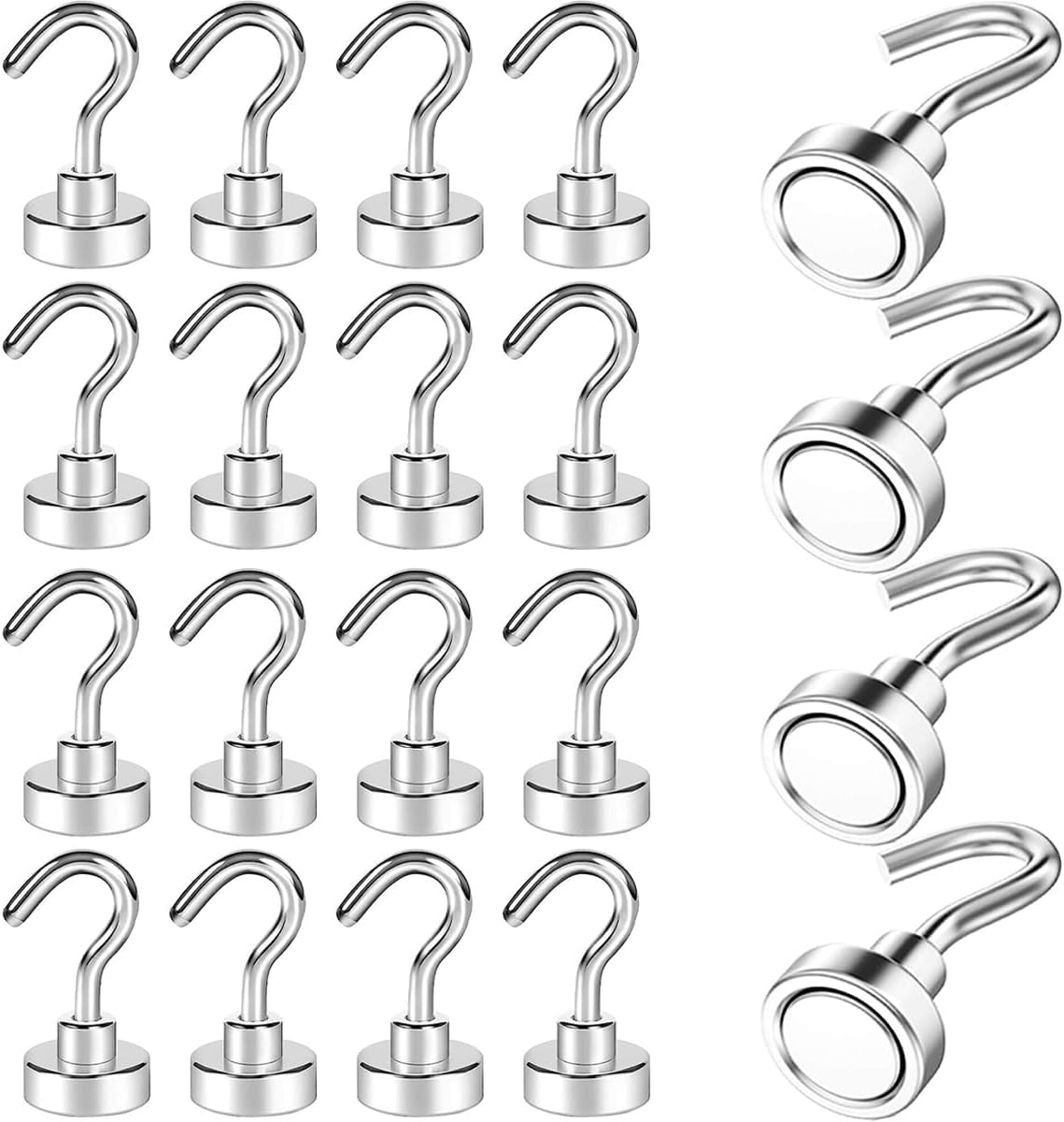 Leuik 20Pcs Magnetic Hooks Heavy Duty Strong Magnet Hooks for Hanging with Neodymium & Non Scratch Adhesive, 25LBS Magnetic Hanger for Cruise Ship Camping Grill Kitchen Toolbox Storage Refrigerator image number 5