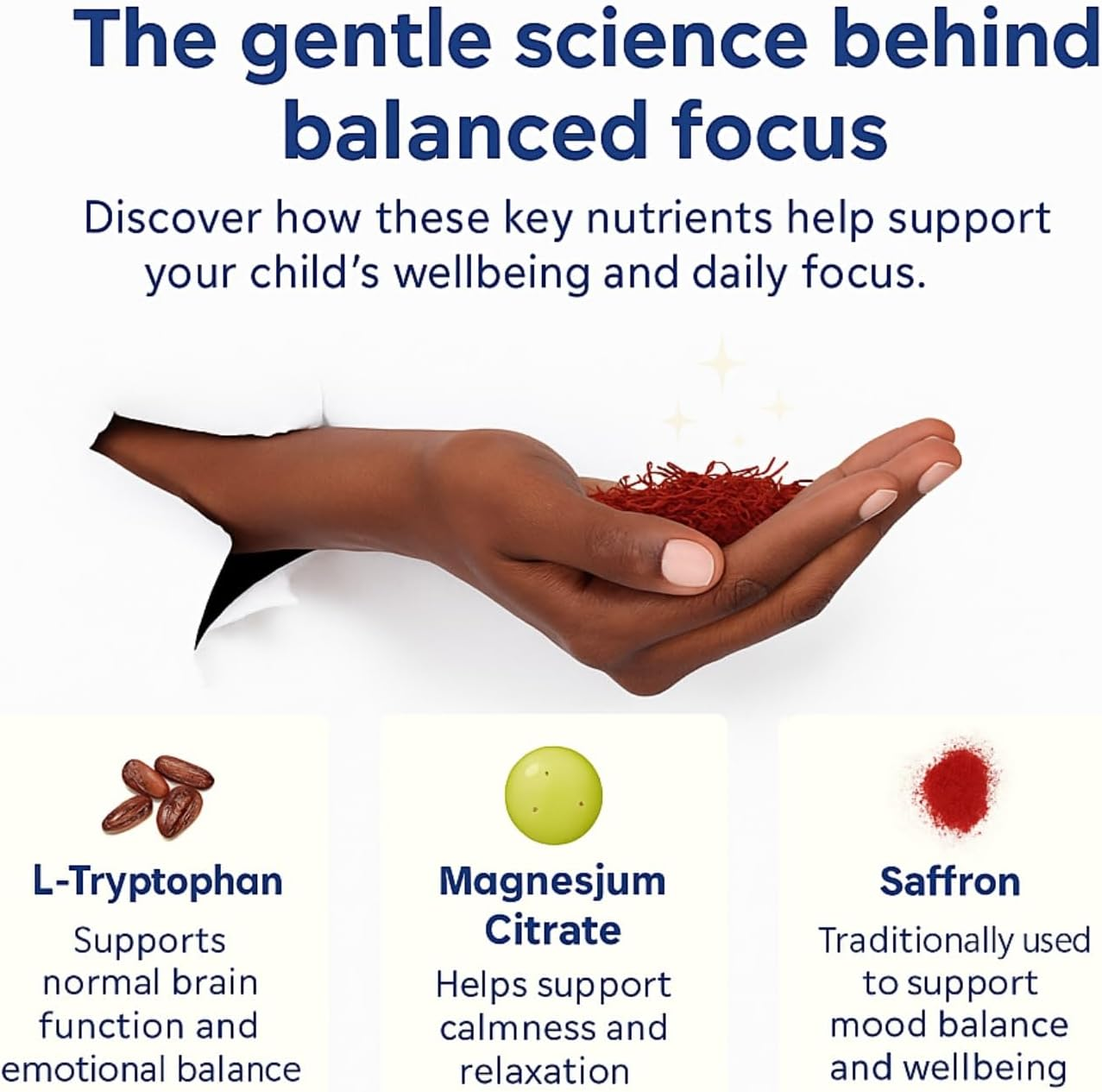 Saffron Pixie Sticks, Saffron, Lemon Balm, Chamomile, Holy Basil, Passion Flower, Magnesium Citrate & Vitamin D3 Kids Vitamin Powder | Happy Calm Kids Botanical Blend | 25 Sachets | No Added Sugar | Vegan Friendly image number 2