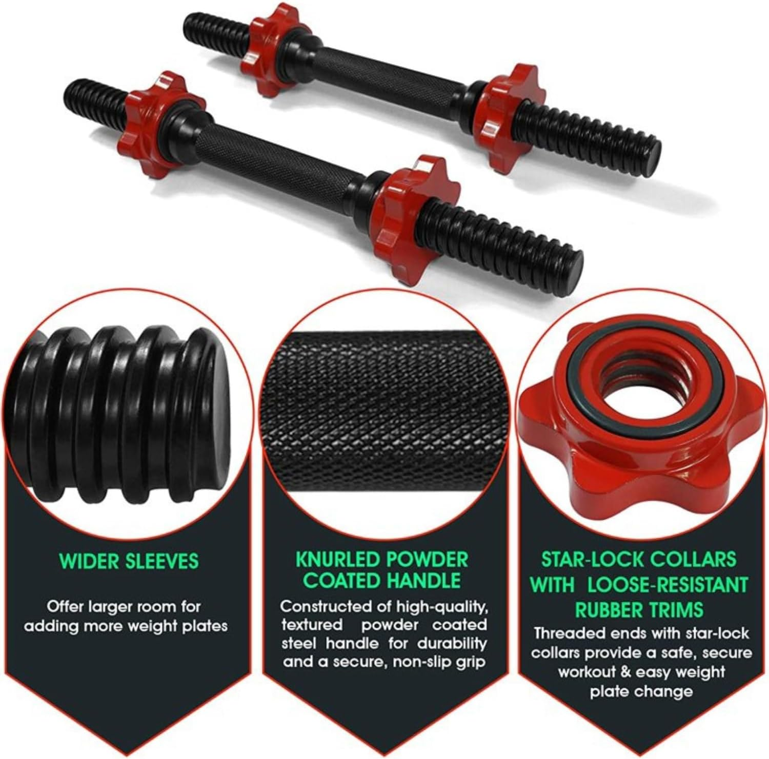 Yes4All Pair of Threaded Dumbbell Handles 14/16/18/24 Inch, Chrome/Rubber Grip, Fit 1&rdquo; Plates, Weight Bar Connector image number 7